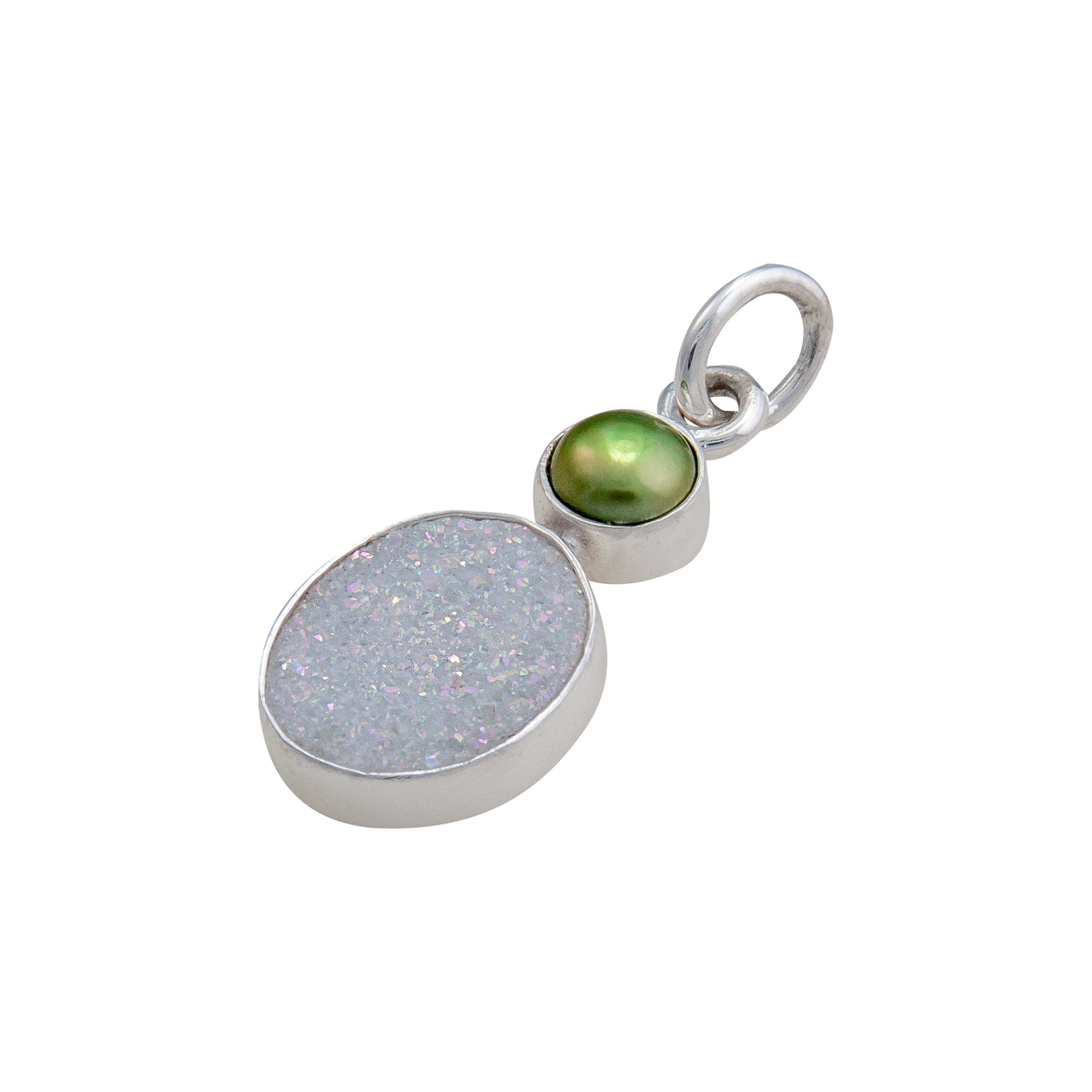 Sterling Silver Green Pearl and White Druse Charm Pendant | Charles Albert Jewelry