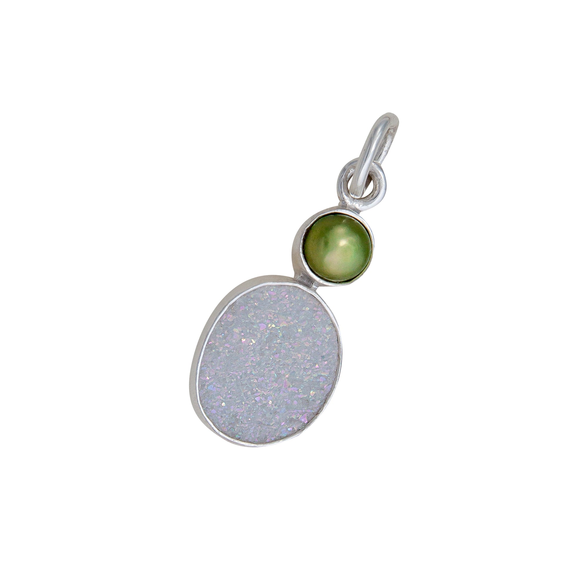 Sterling Silver Green Pearl and White Druse Charm Pendant | Charles Albert Jewelry