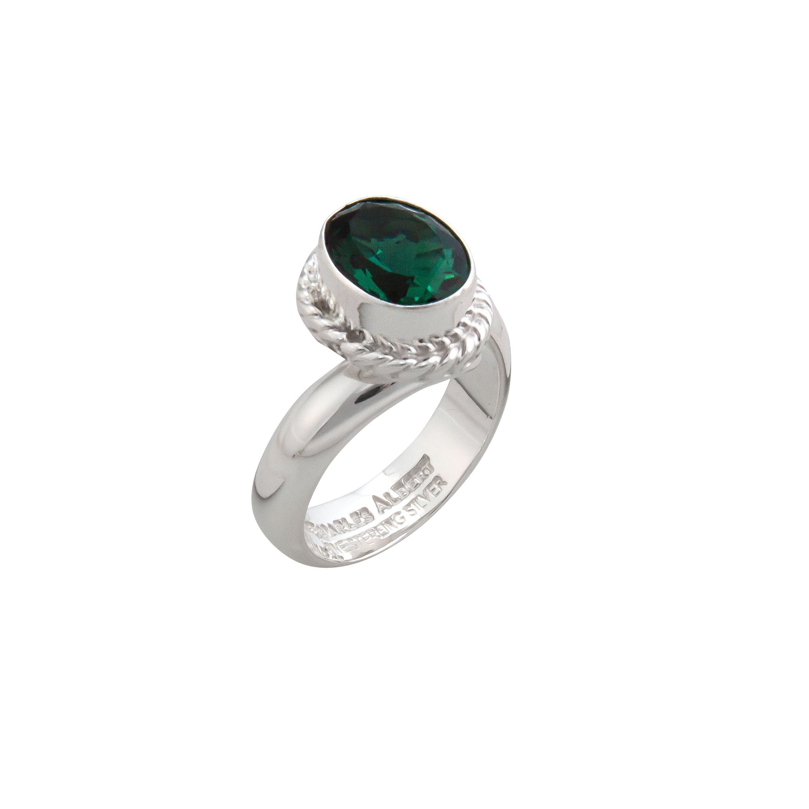 Sterling Silver Green Quartz Rope Adjustable Ring | Charles Albert Jewelry