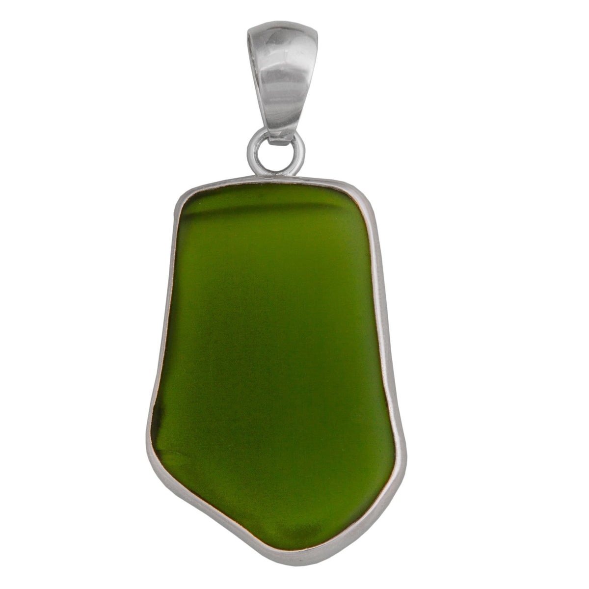 Sterling Silver Green Recycled Glass Pendant - Front View | Charles Albert Jewelry