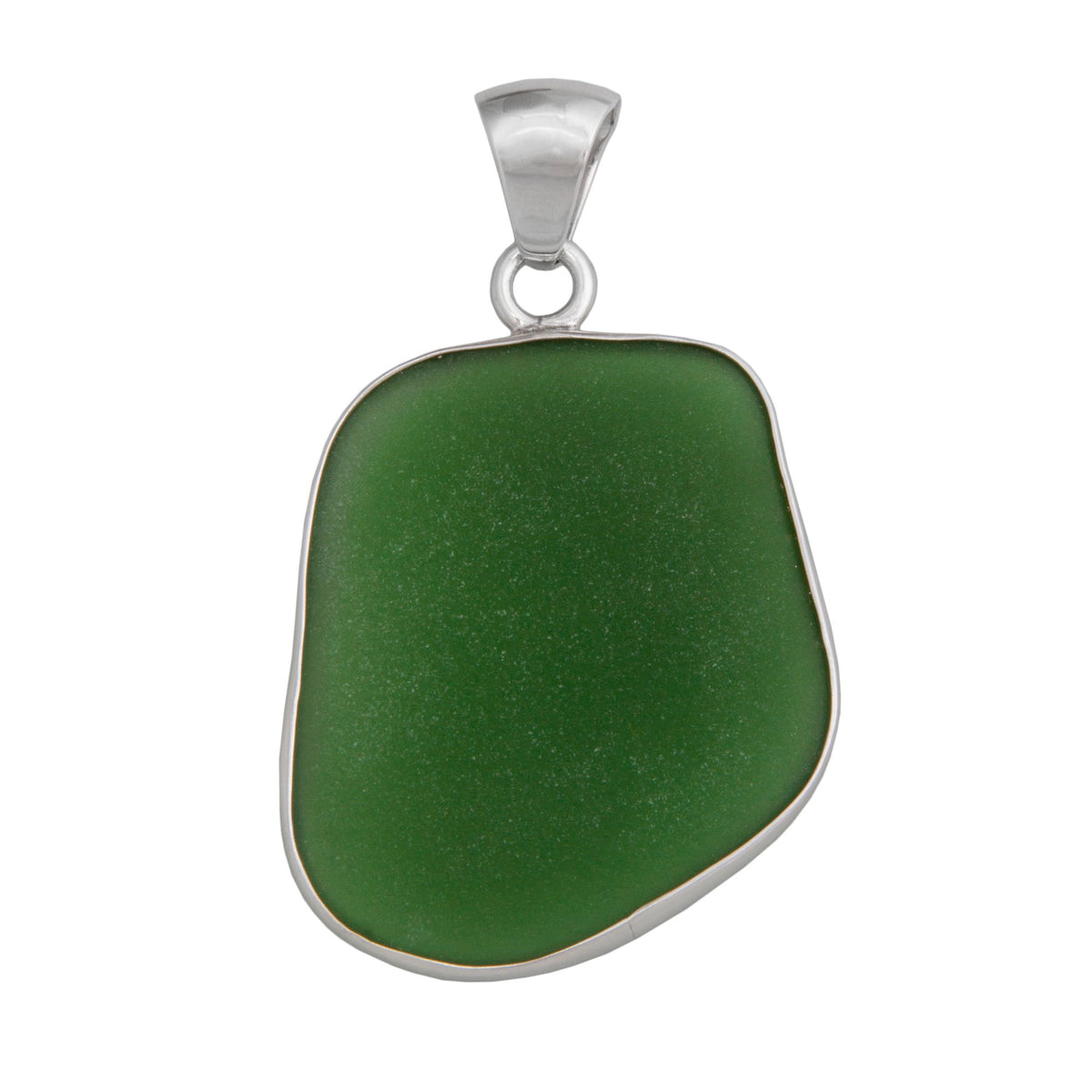 Sterling Silver Green Recycled Glass Pendant - Front View | Charles Albert Jewelry