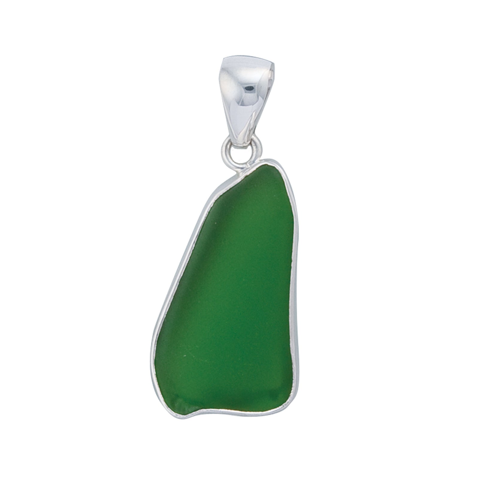 Sterling Silver Green Recycled Glass Pendant - Front View | Charles Albert Jewelry