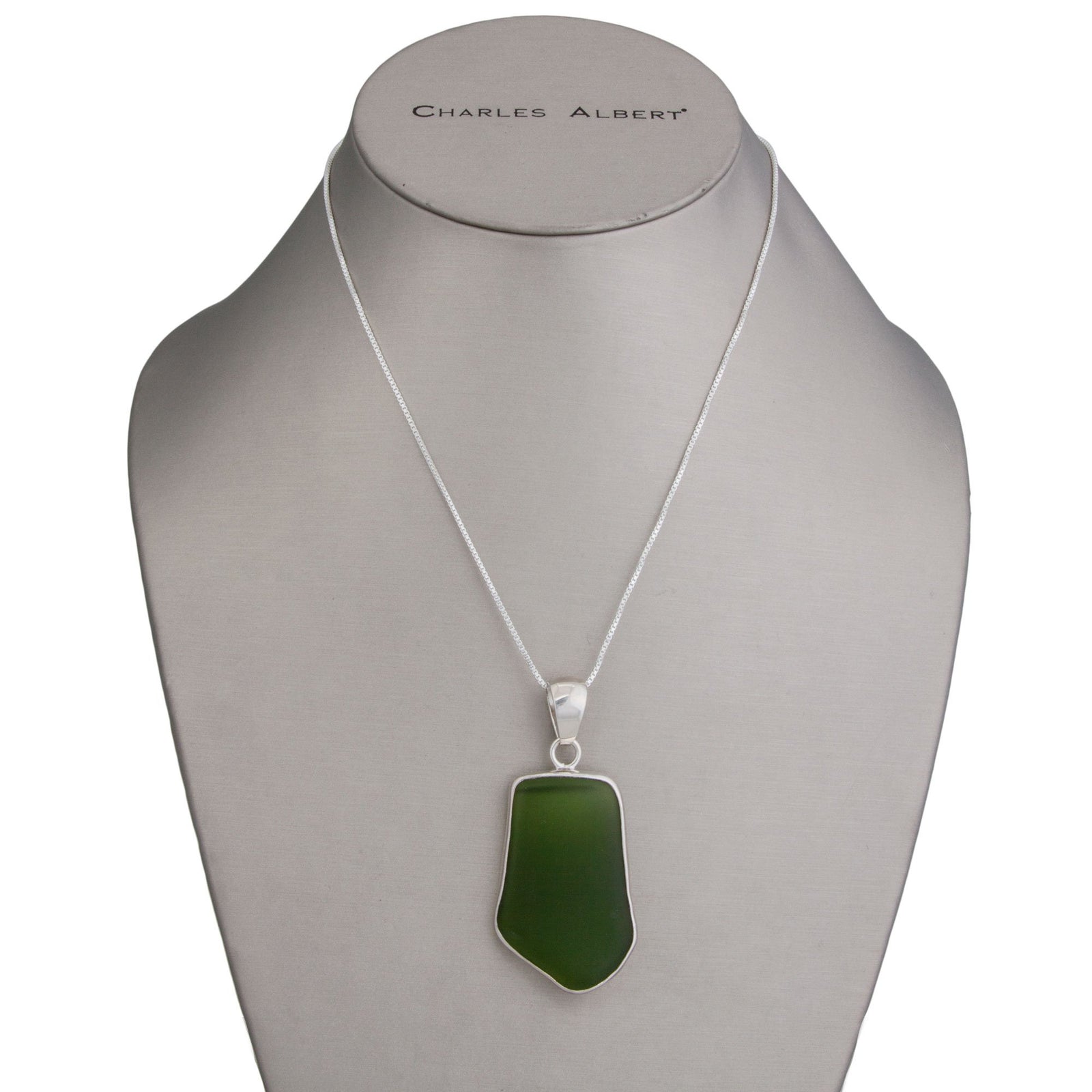 Sterling Silver Green Recycled Glass Pendant | Charles Albert Jewelry