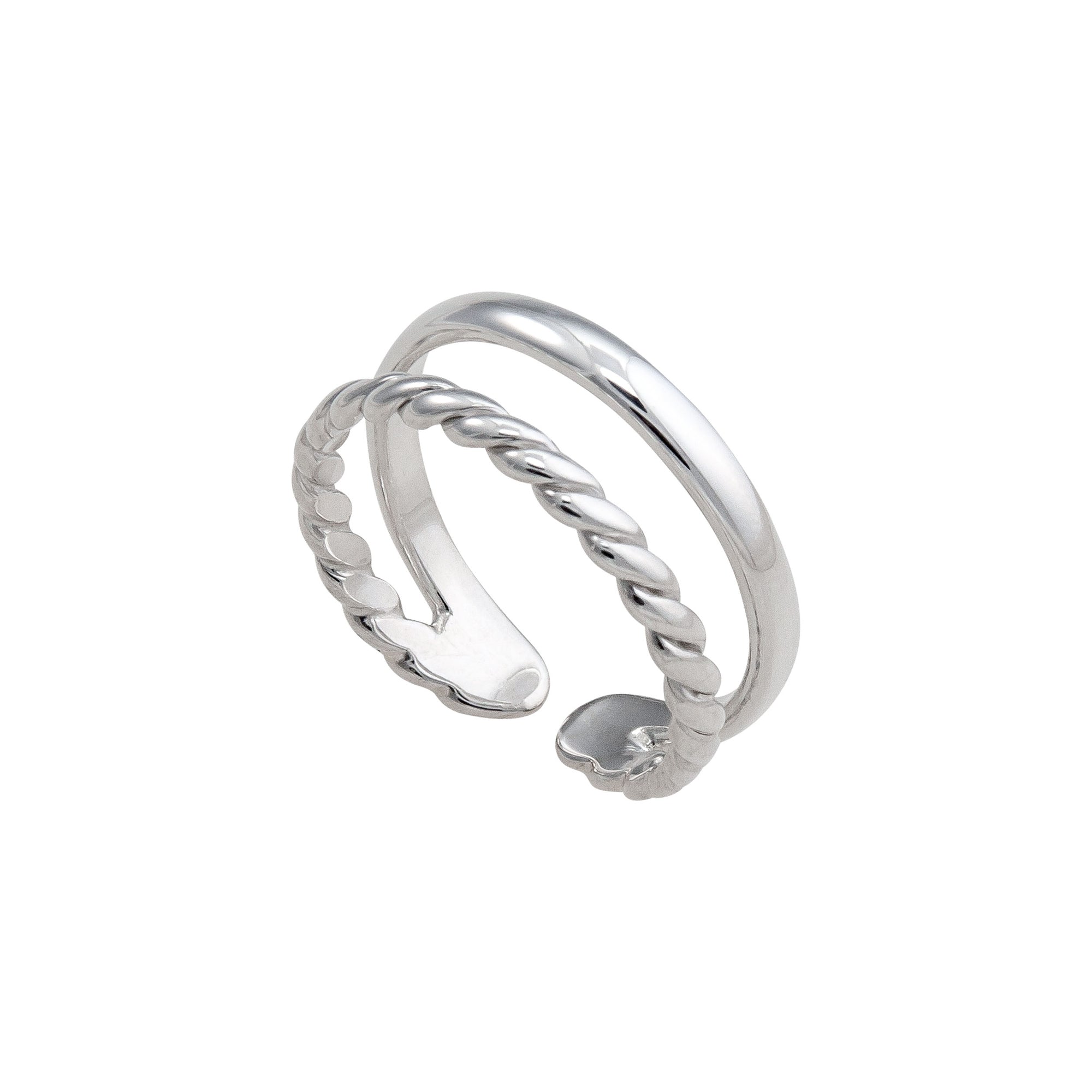 Sterling Silver High Polished and Twisted Adjustable Cuff Ring | Charles Albert Jewelry