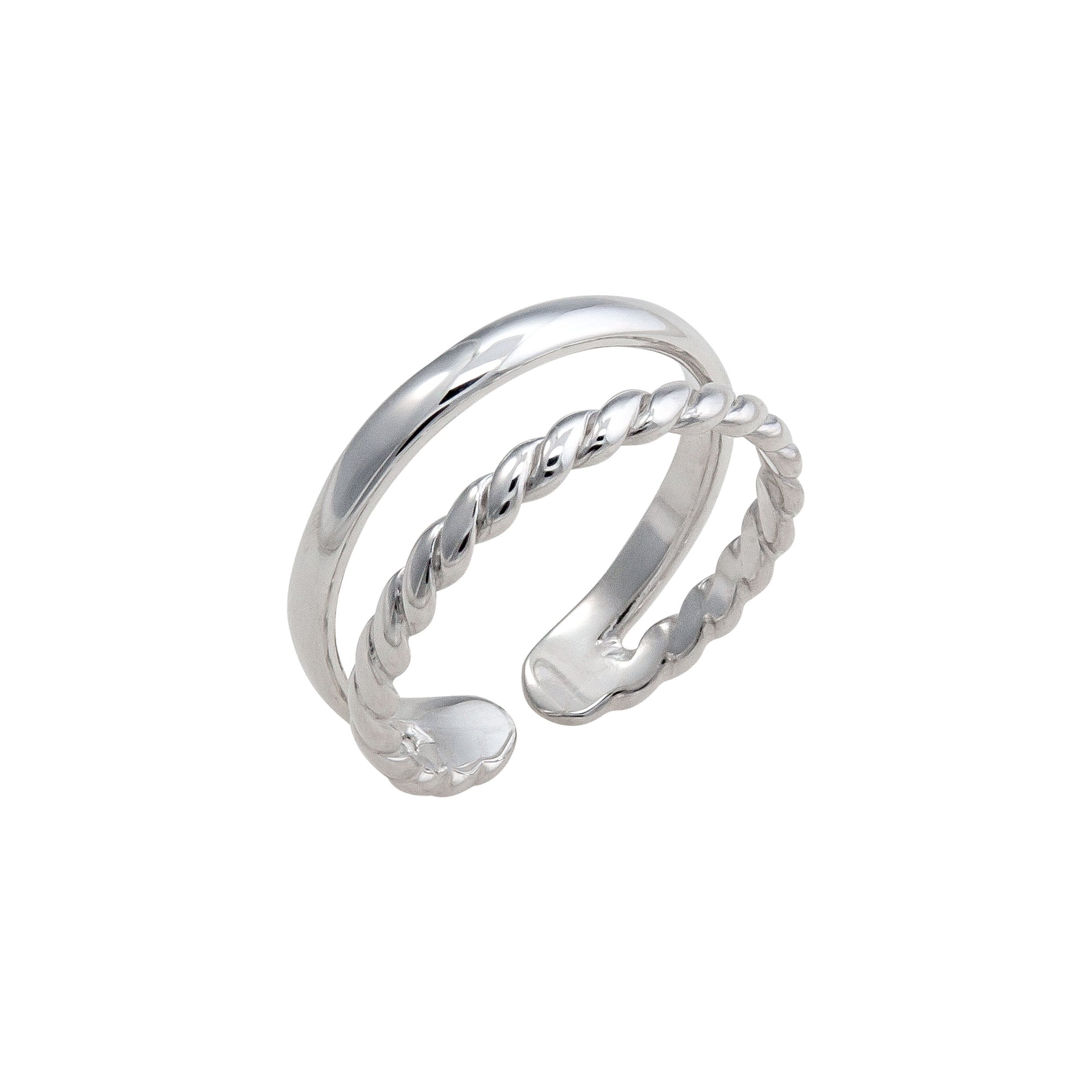 Sterling Silver High Polished and Twisted Adjustable Cuff Ring | Charles Albert Jewelry