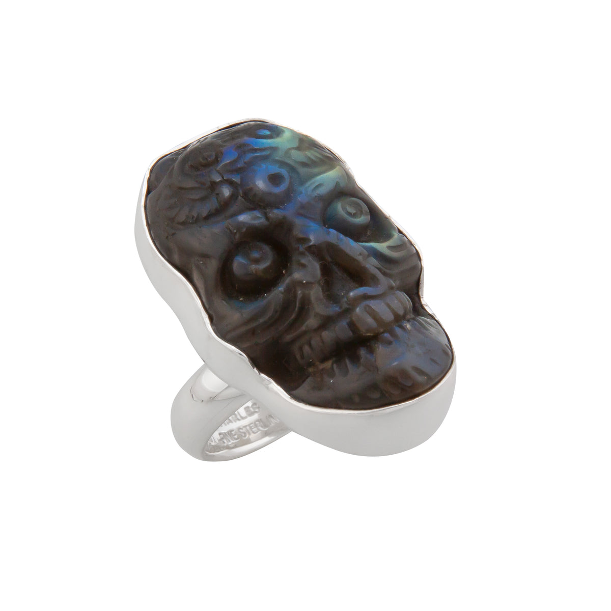Sterling Silver Labradorite Sugar Skull Adjustable Ring | Charles Albert Jewelry