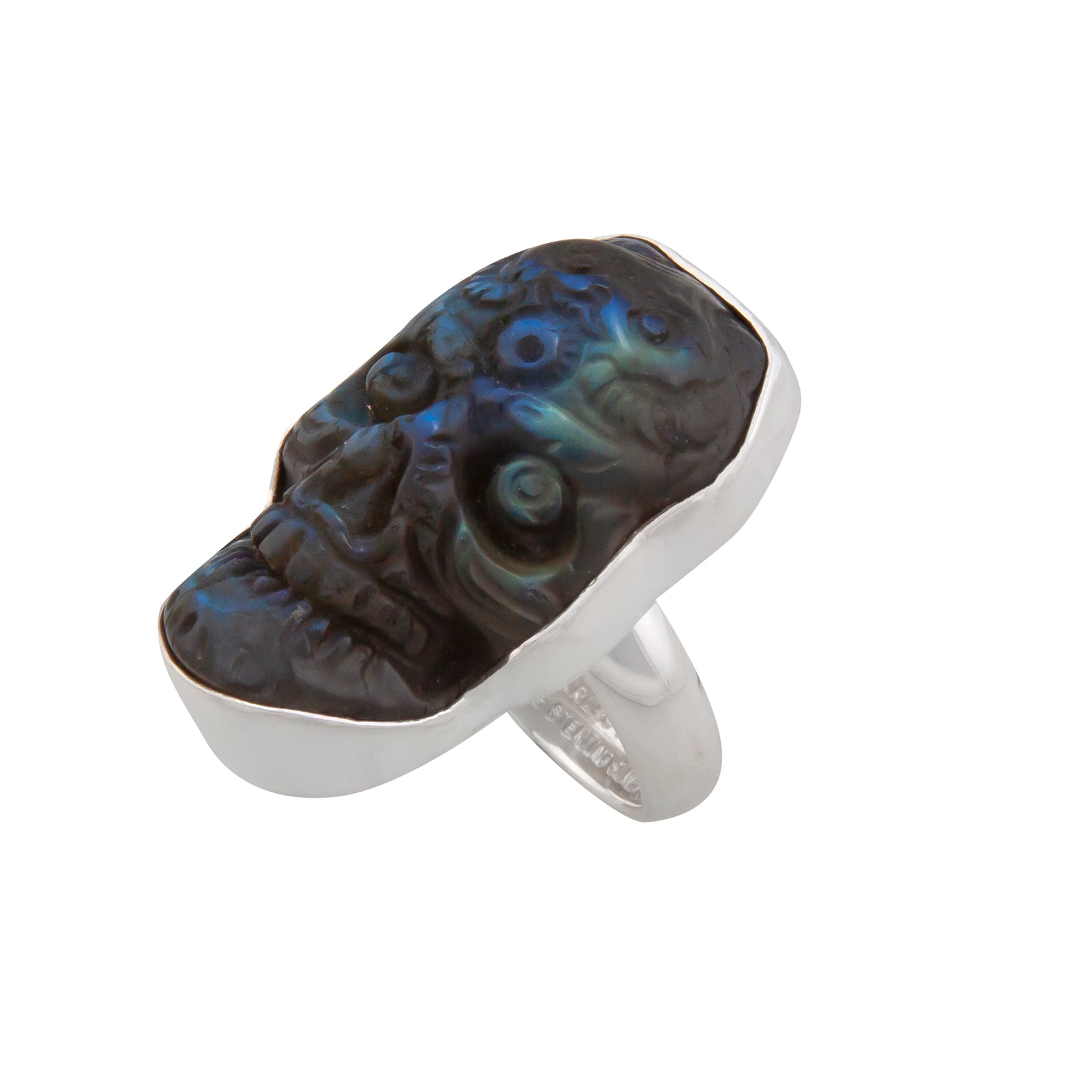 Sterling Silver Labradorite Sugar Skull Adjustable Ring | Charles Albert Jewelry