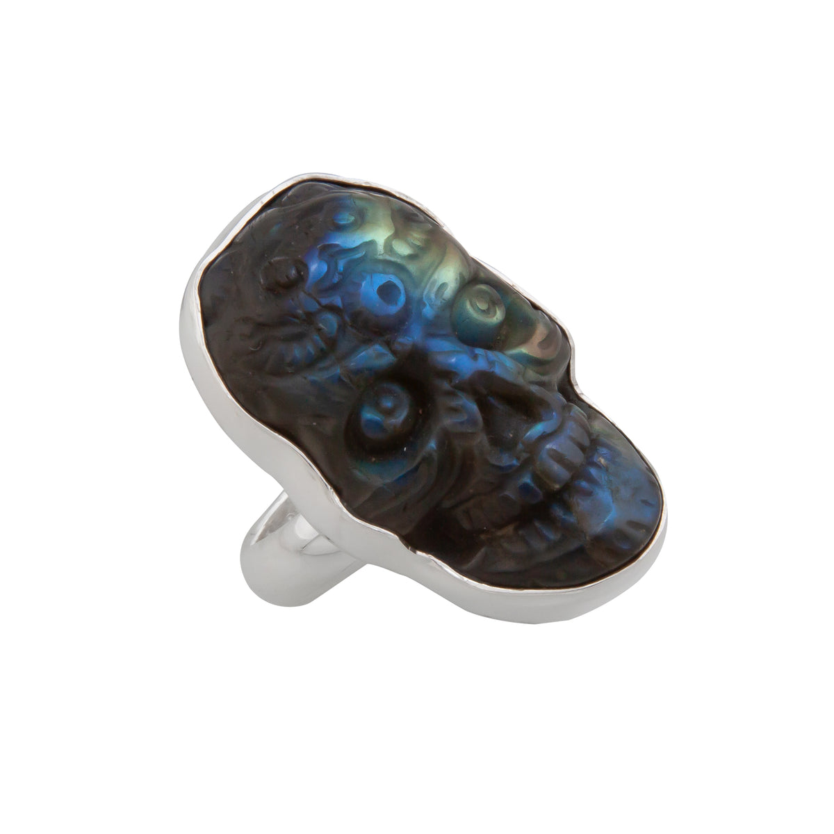 Sterling Silver Labradorite Sugar Skull Adjustable Ring | Charles Albert Jewelry