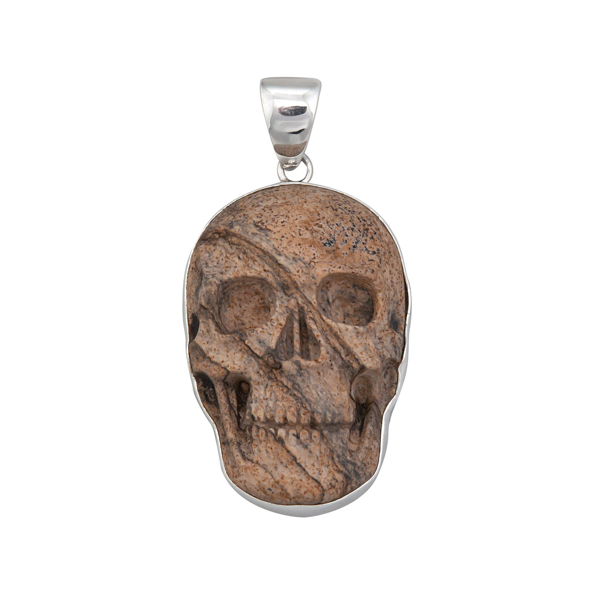 Sterling Silver Picture Jasper Skull Pendant | Charles Albert Jewelry