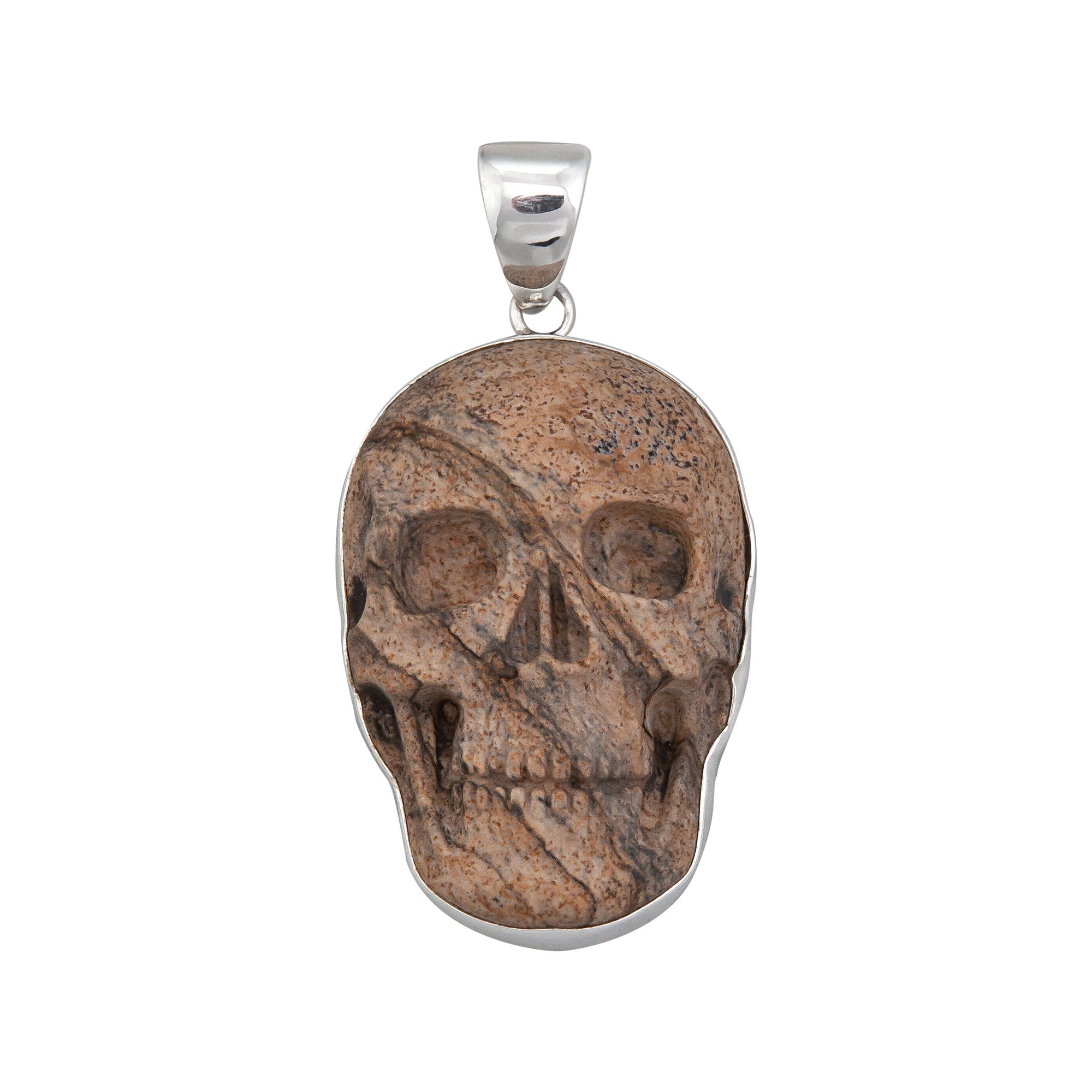 Sterling Silver Picture Jasper Skull Pendant  | Charles Albert Jewelry