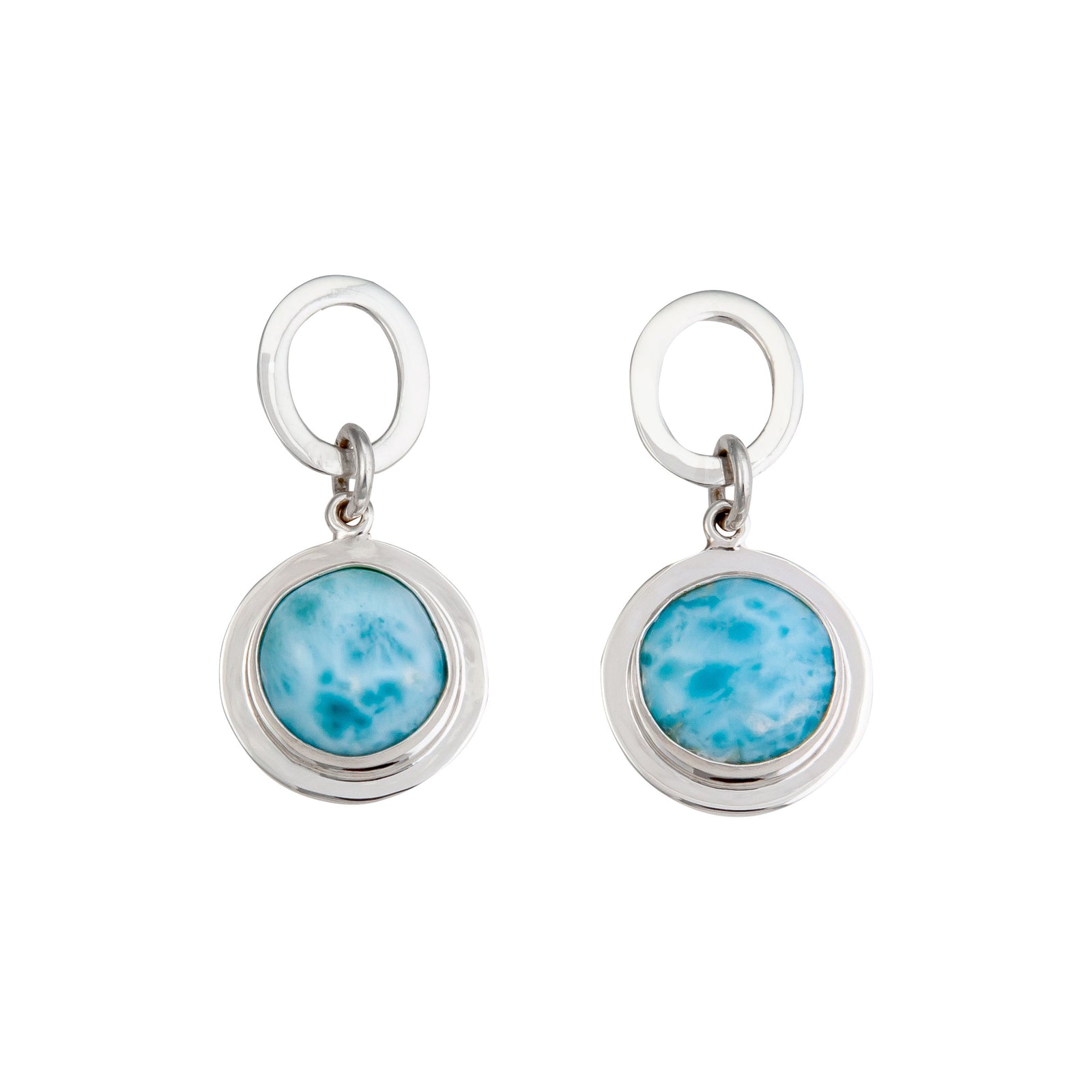 Sterling Silver Larimar Round Post Earrings with Detailed Edge | Charles Albert Jewelry
