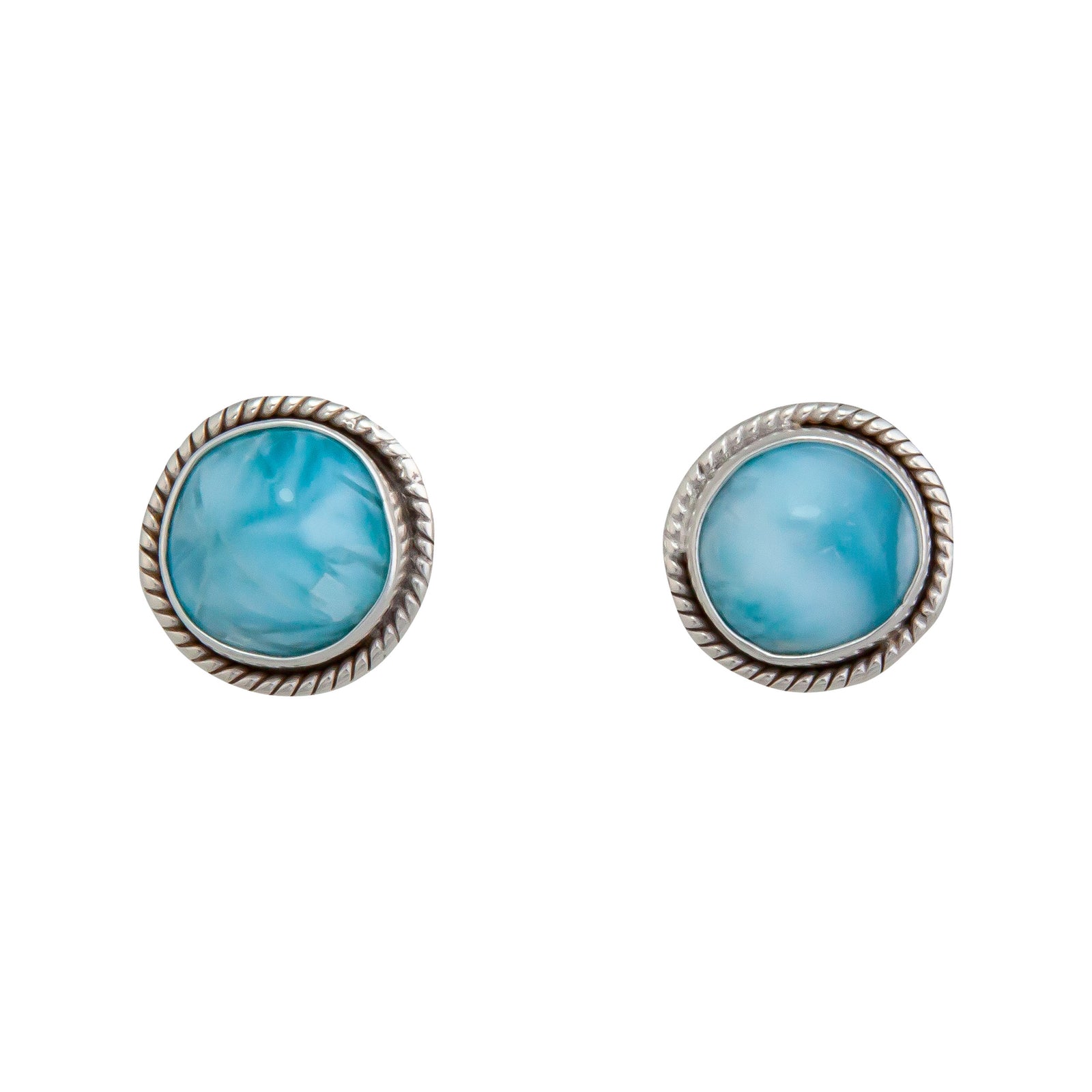 Sterling Silver Larimar Round Rope Post Earrings | Charles Albert Jewelry