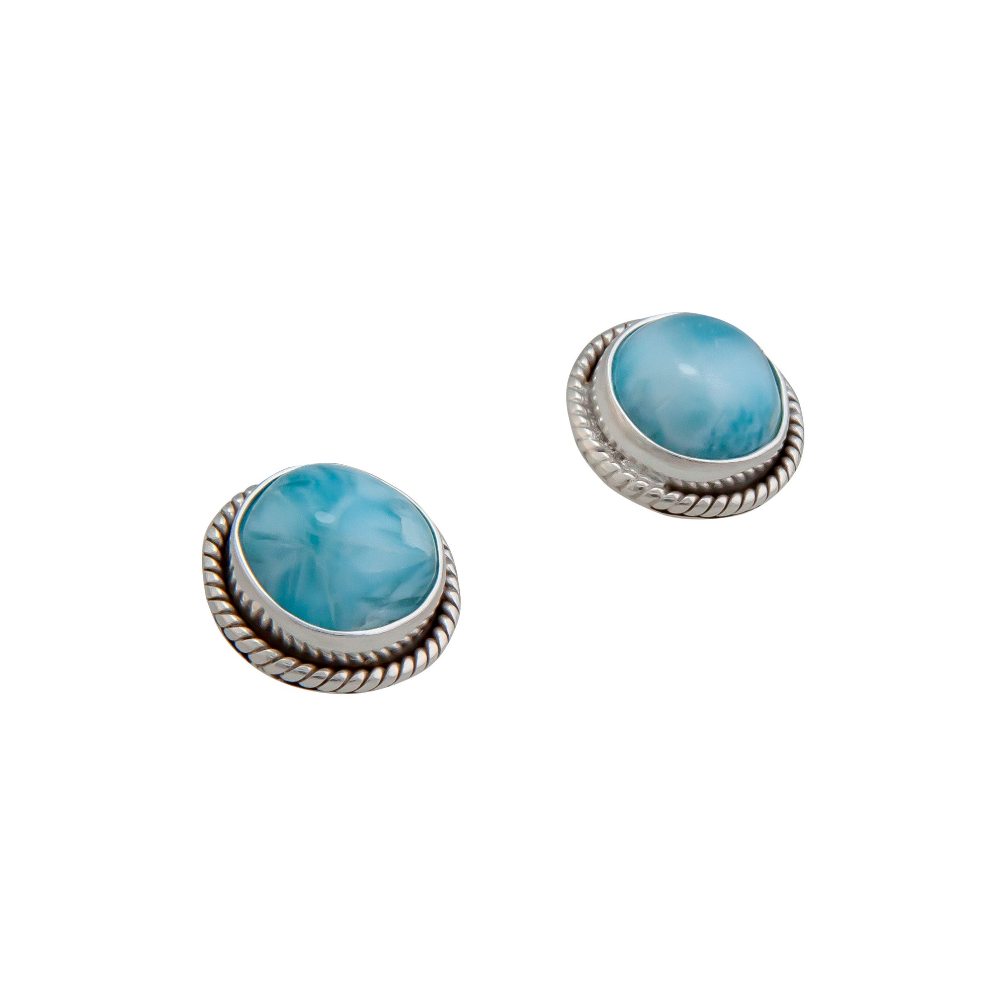 Sterling Silver Larimar Round Rope Post Earrings | Charles Albert Jewelry