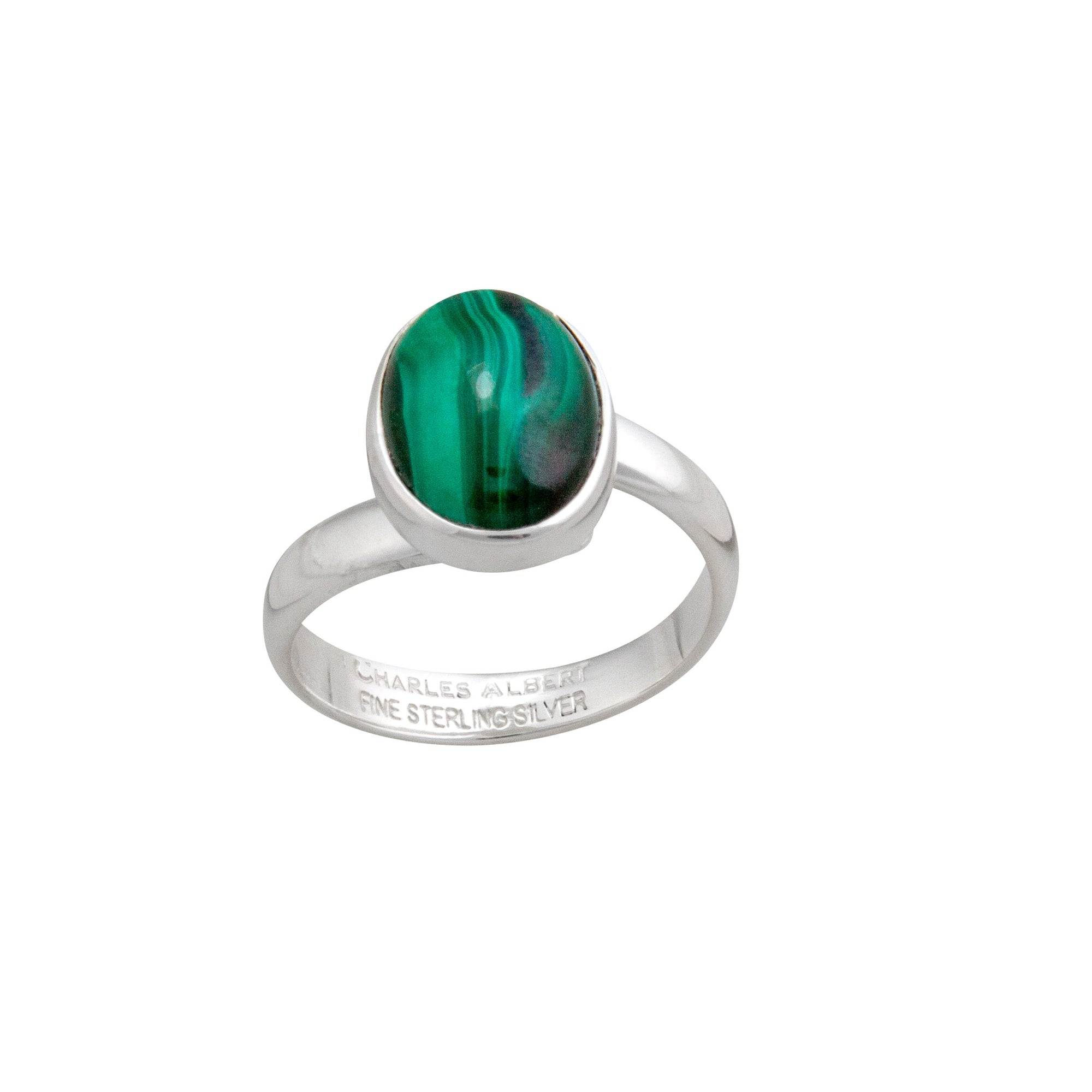 Sterling Silver Malachite Petite Adjustable Ring | Charles Albert Jewelry