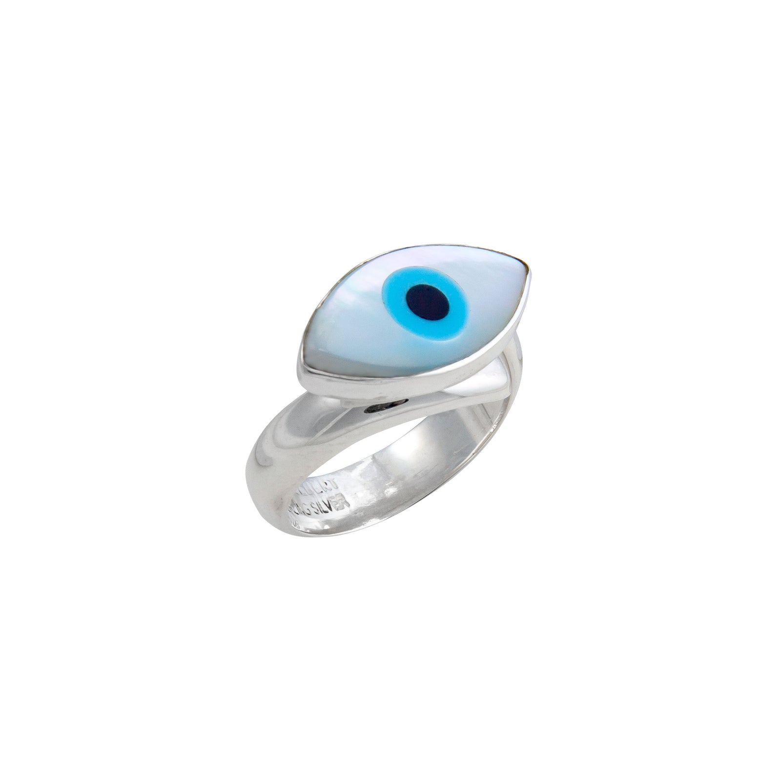 Sterling Silver Mother of Pearl Evil Eye Adjustable Ring | Charles Albert Jewelry