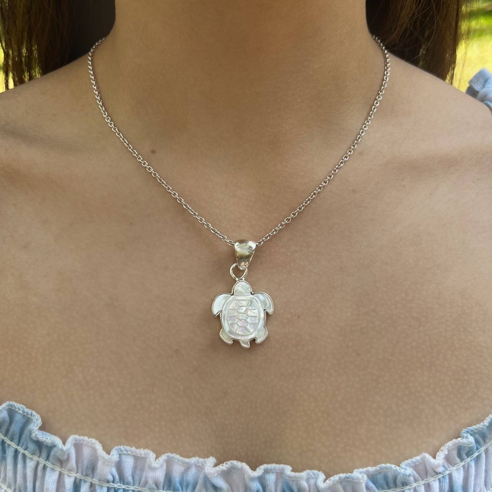 Sterling Silver Mother of Pearl Sea Turtle Pendant | Charles Albert Jewelry