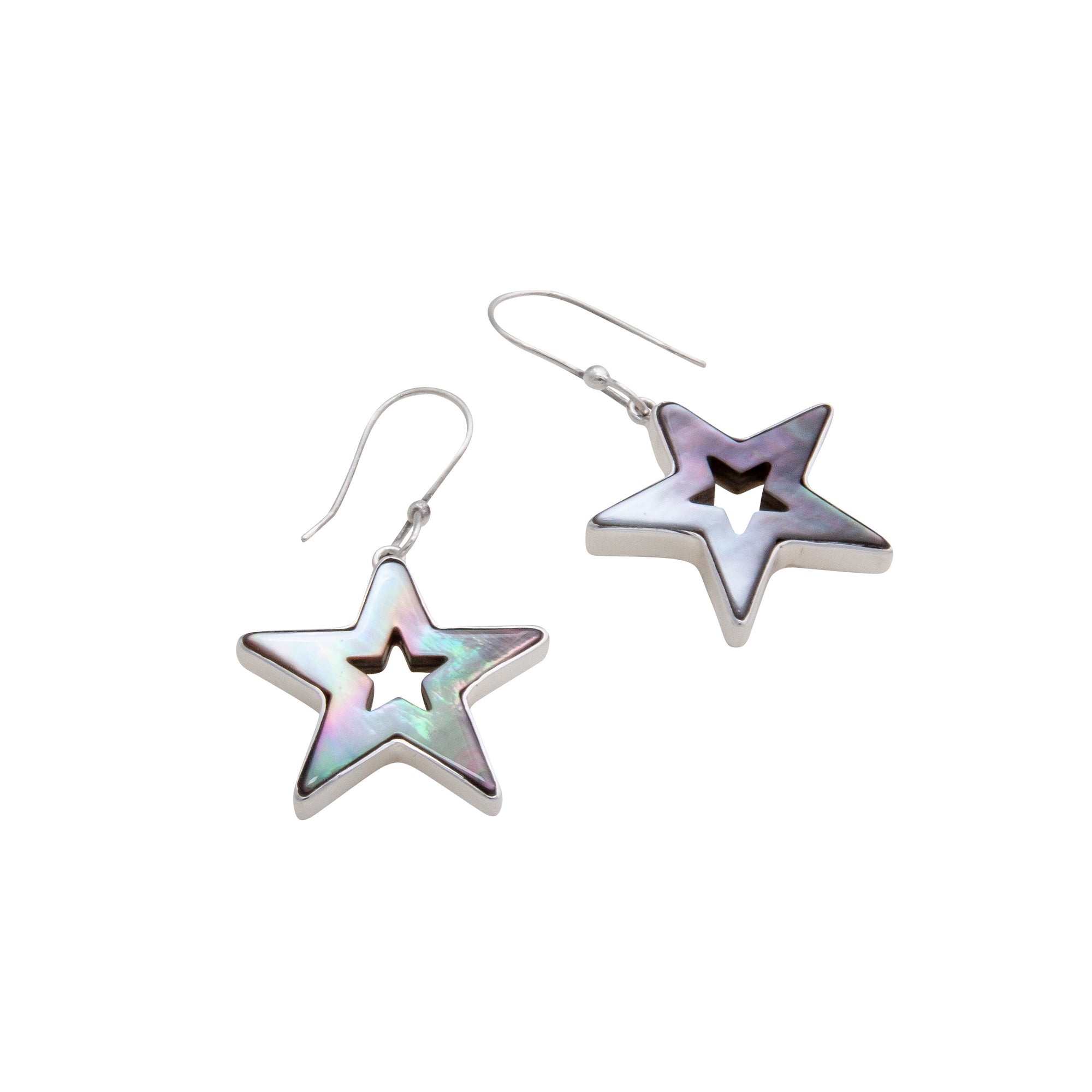 Sterling Silver Mother of Pearl Star Drop Earrings | Charles Albert Jewelry