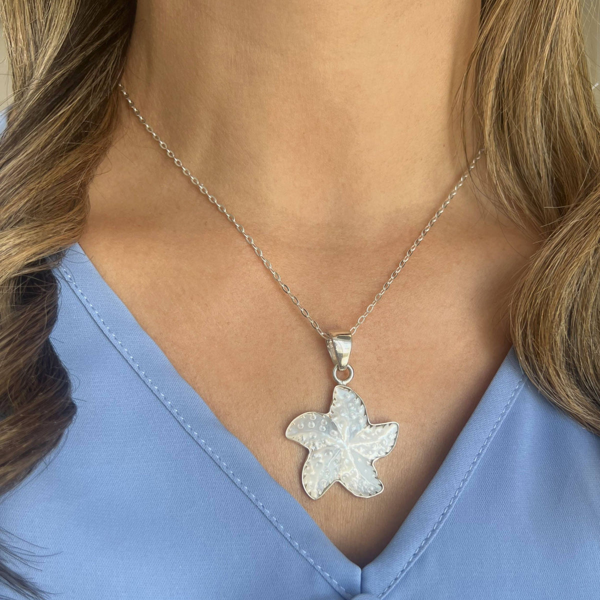 Sterling Silver Mother of Pearl Starfish Pendant | Charles Albert Jewelry