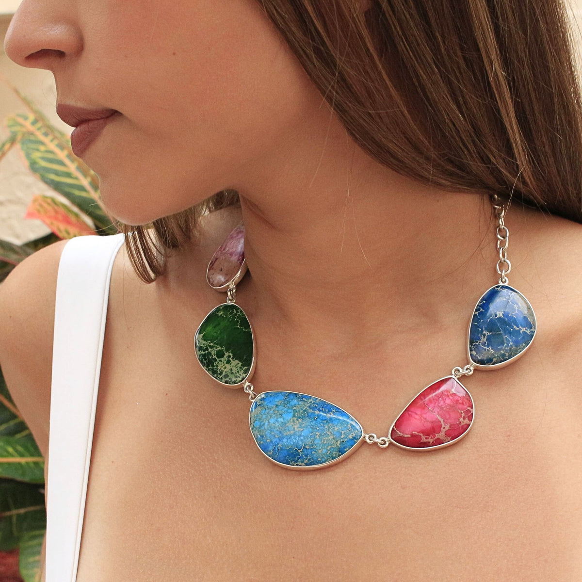 Sterling Silver Multi-Color Color-Enhanced Jasper Necklace | Charles Albert Jewelry