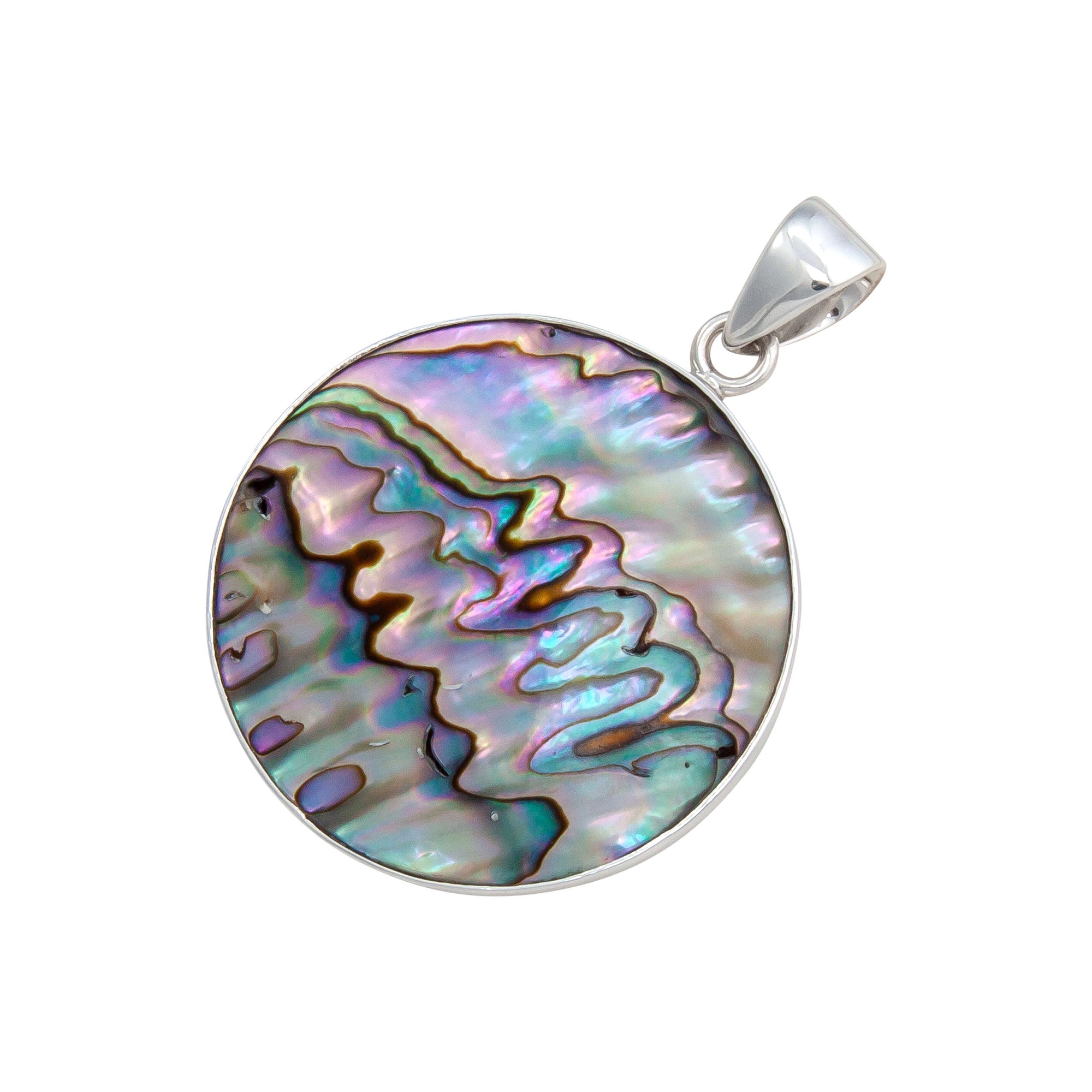 Sterling Silver Natural Abalone Round Pendant | Charles Albert Jewelry