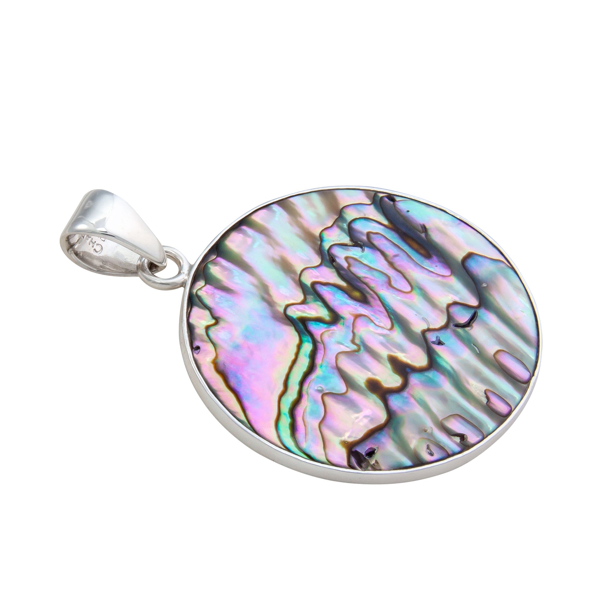 Sterling Silver Natural Abalone Round Pendant | Charles Albert Jewelry