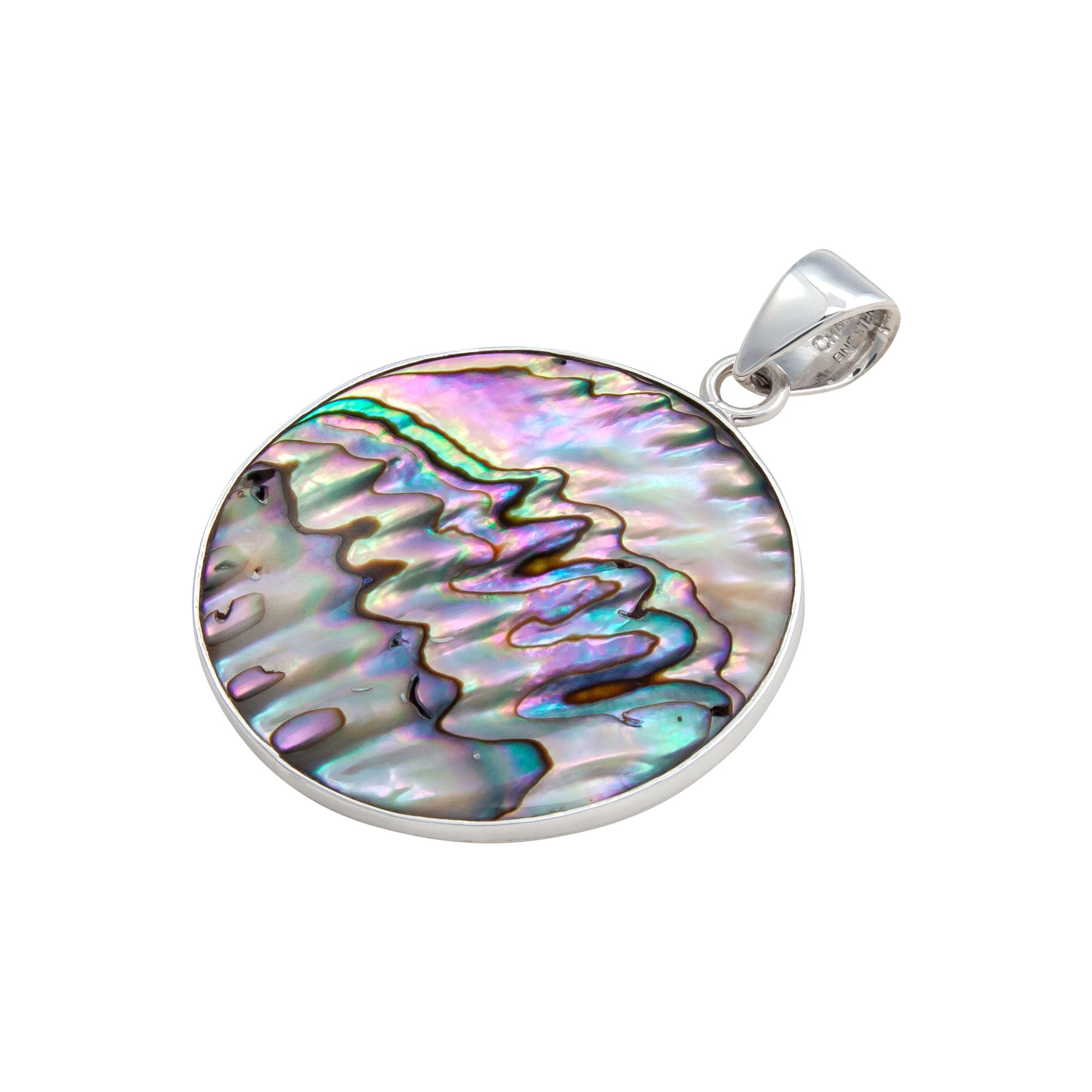 Sterling Silver Natural Abalone Round Pendant | Charles Albert Jewelry