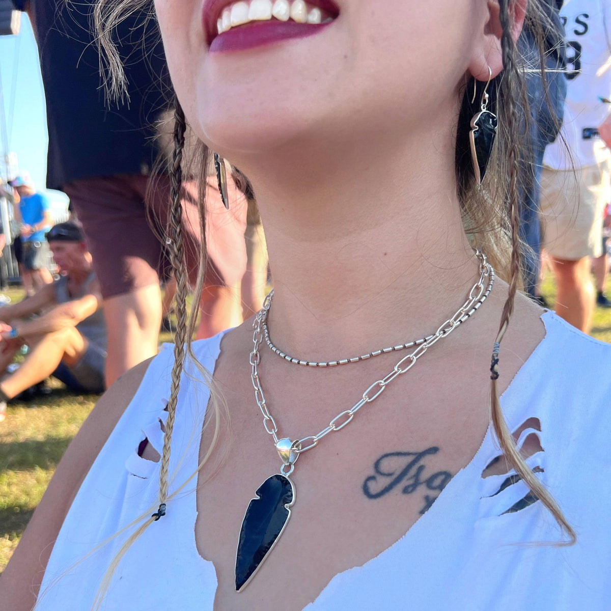 Sterling Silver Obsidian Arrowhead Pendant | Charles Albert Jewelry