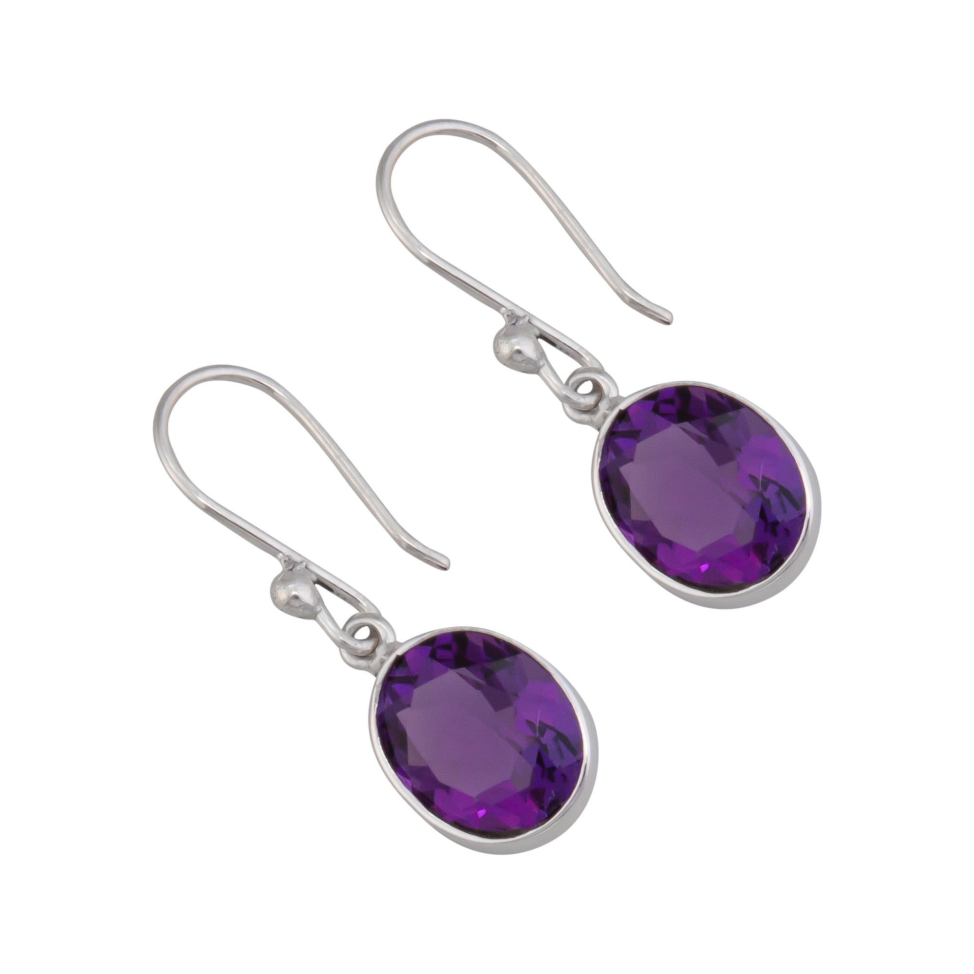 Sterling Silver Oval Amethyst Drop Earrings | Charles Albert Jewelry