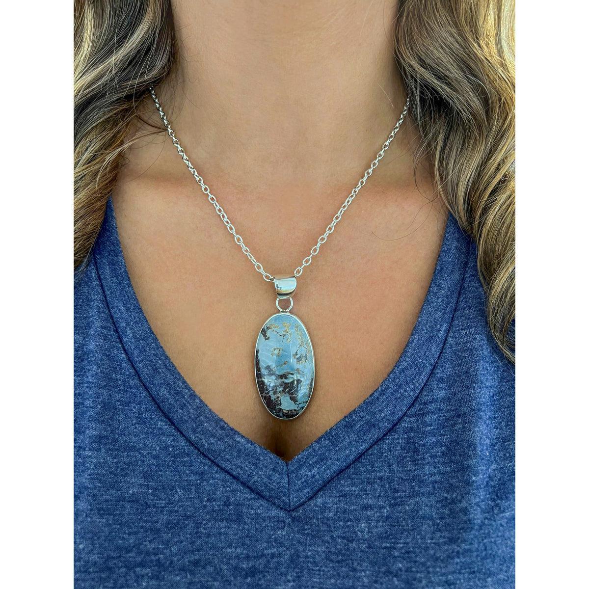 Sterling Silver Oval Aztec Lapis Pendant | Charles Albert Jewelry