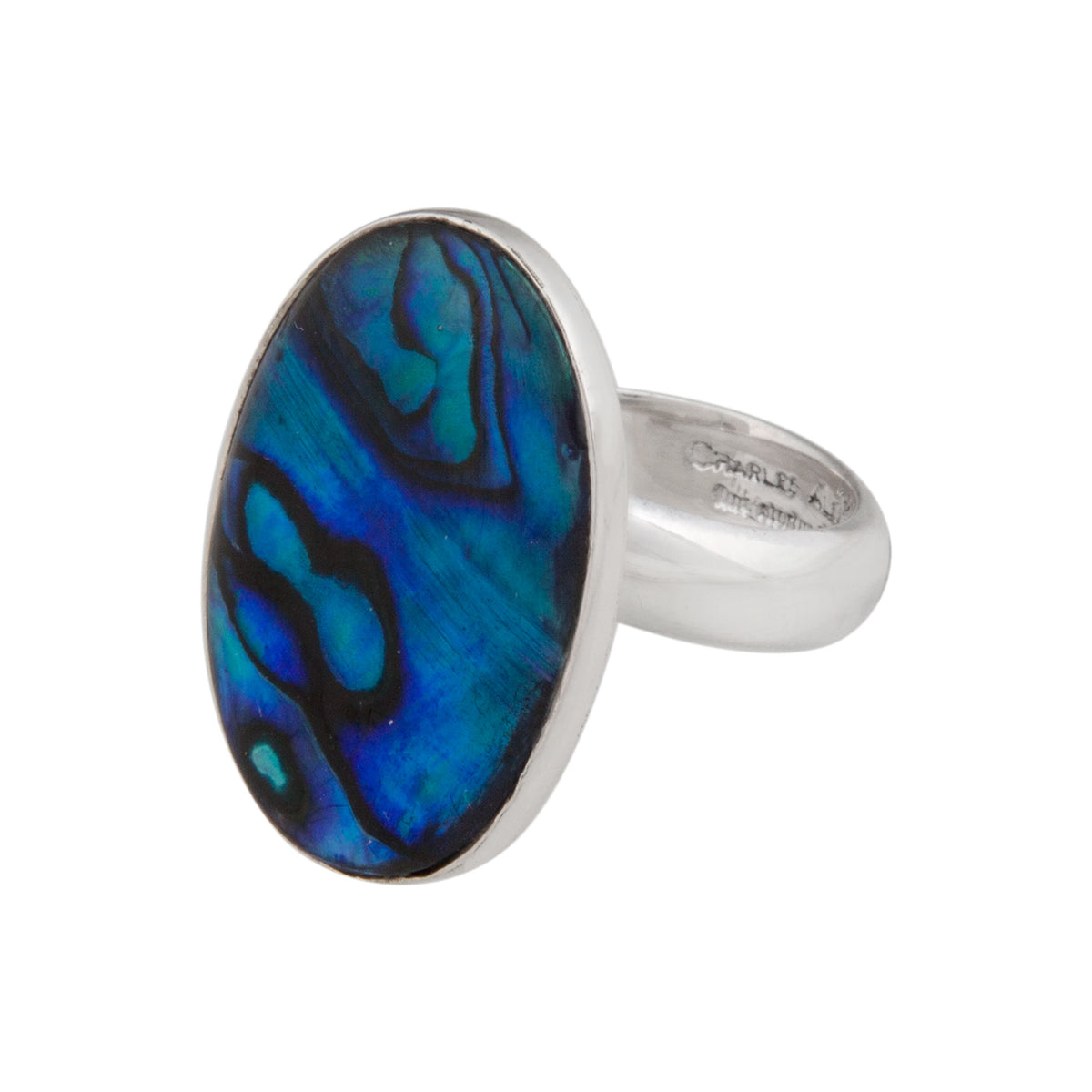 Sterling Silver Oval Blue Abalone Adjustable Ring | Charles Albert Jewelry