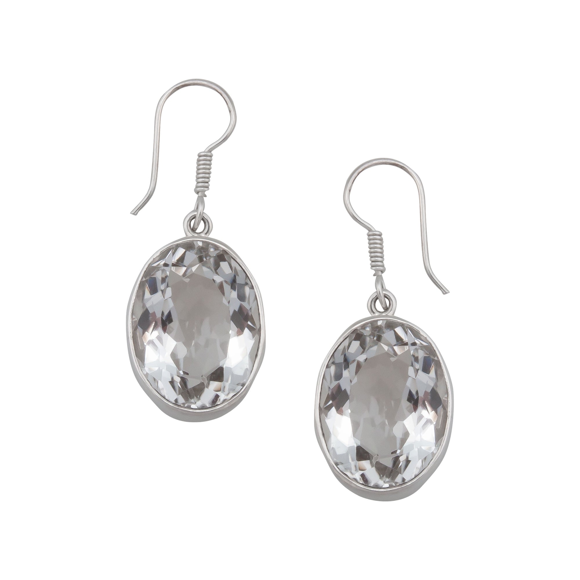 Sterling Silver Oval Clear Quartz Drop Earrings | Charles Albert Jewelry