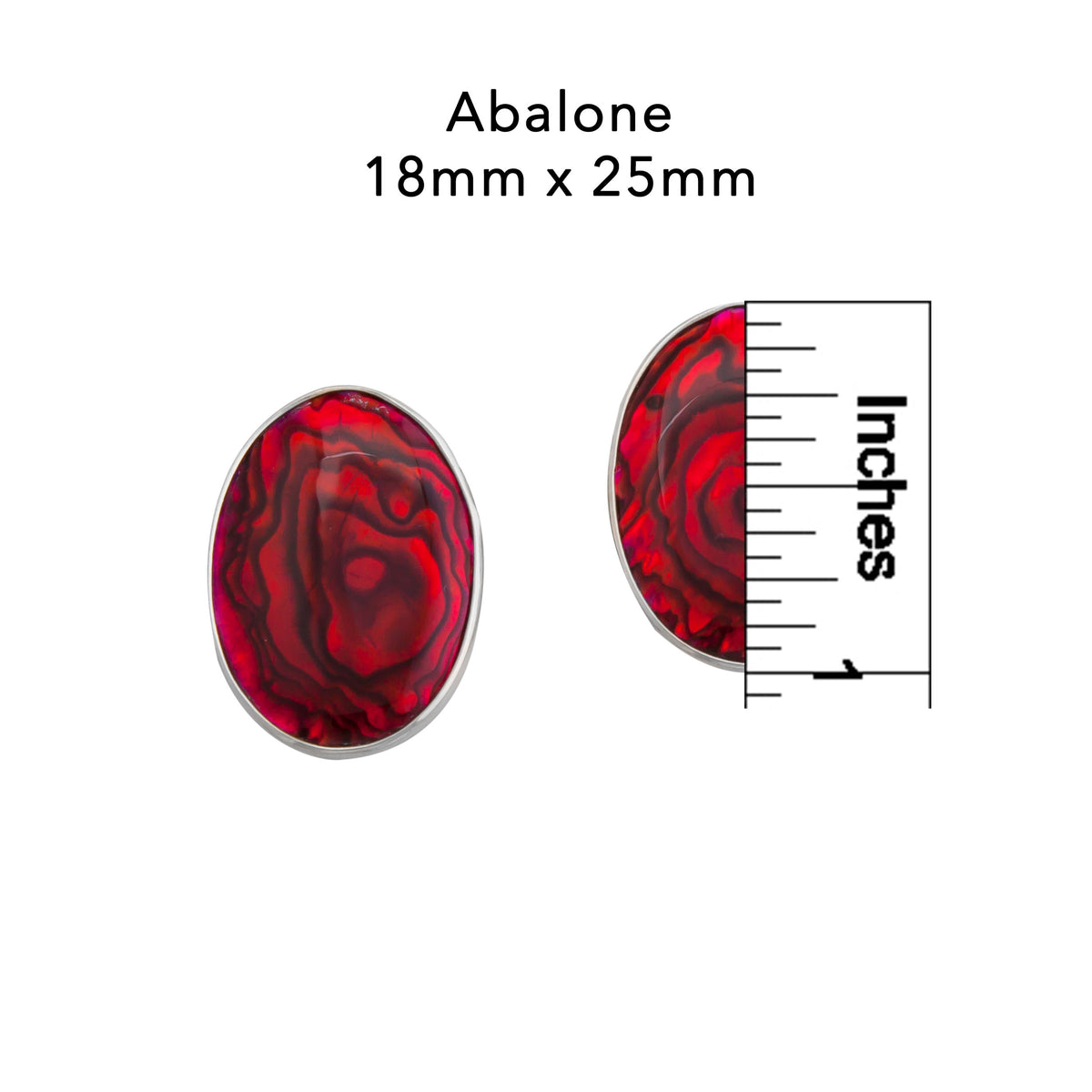 Sterling Silver Oval Red Abalone Post Earrings - Measurements | Charles Albert Jewelry