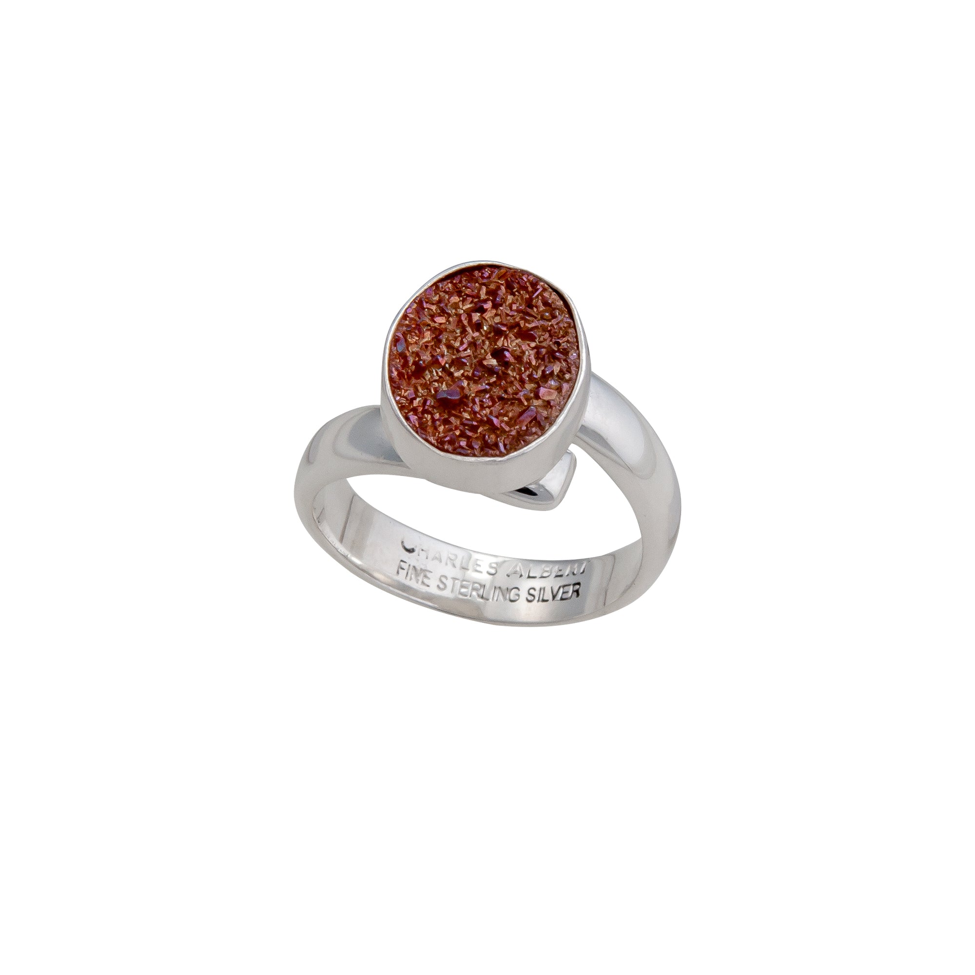 Sterling Silver Peach Druse Adjustable Ring | Charles Albert Jewelry