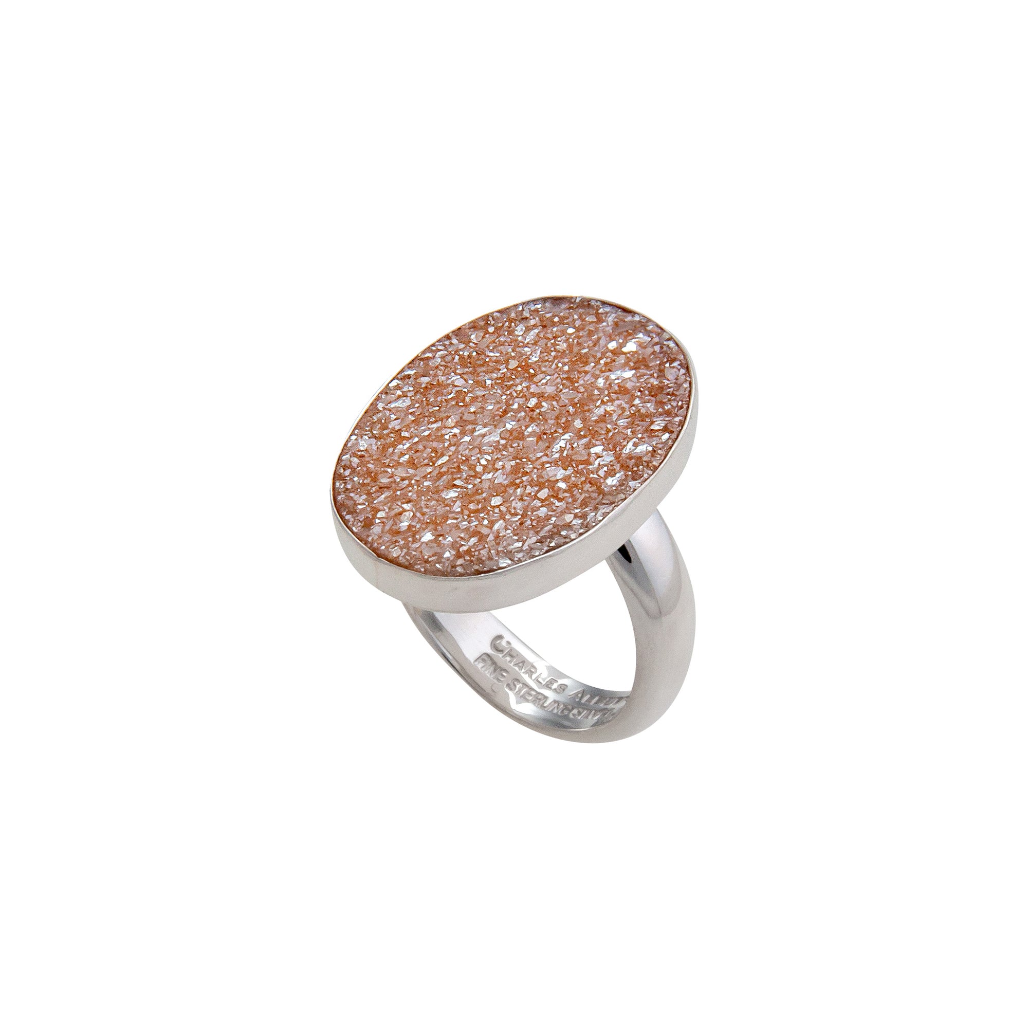 Sterling Silver Peach Druzy Oval Adjustable Ring | Charles Albert Jewelry