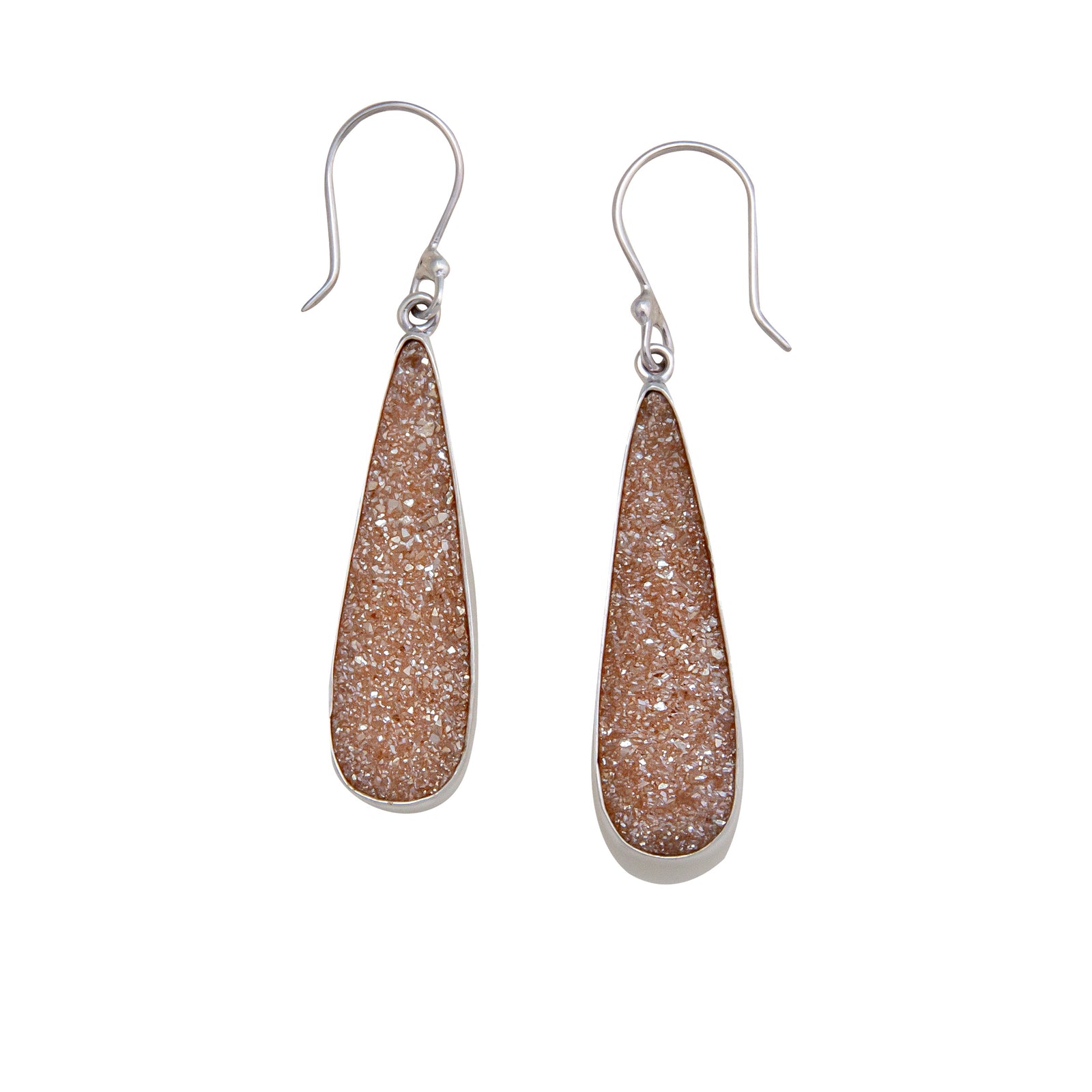 Sterling Silver Peach Druse Teardrop Earrings | Charles Albert Jewelry