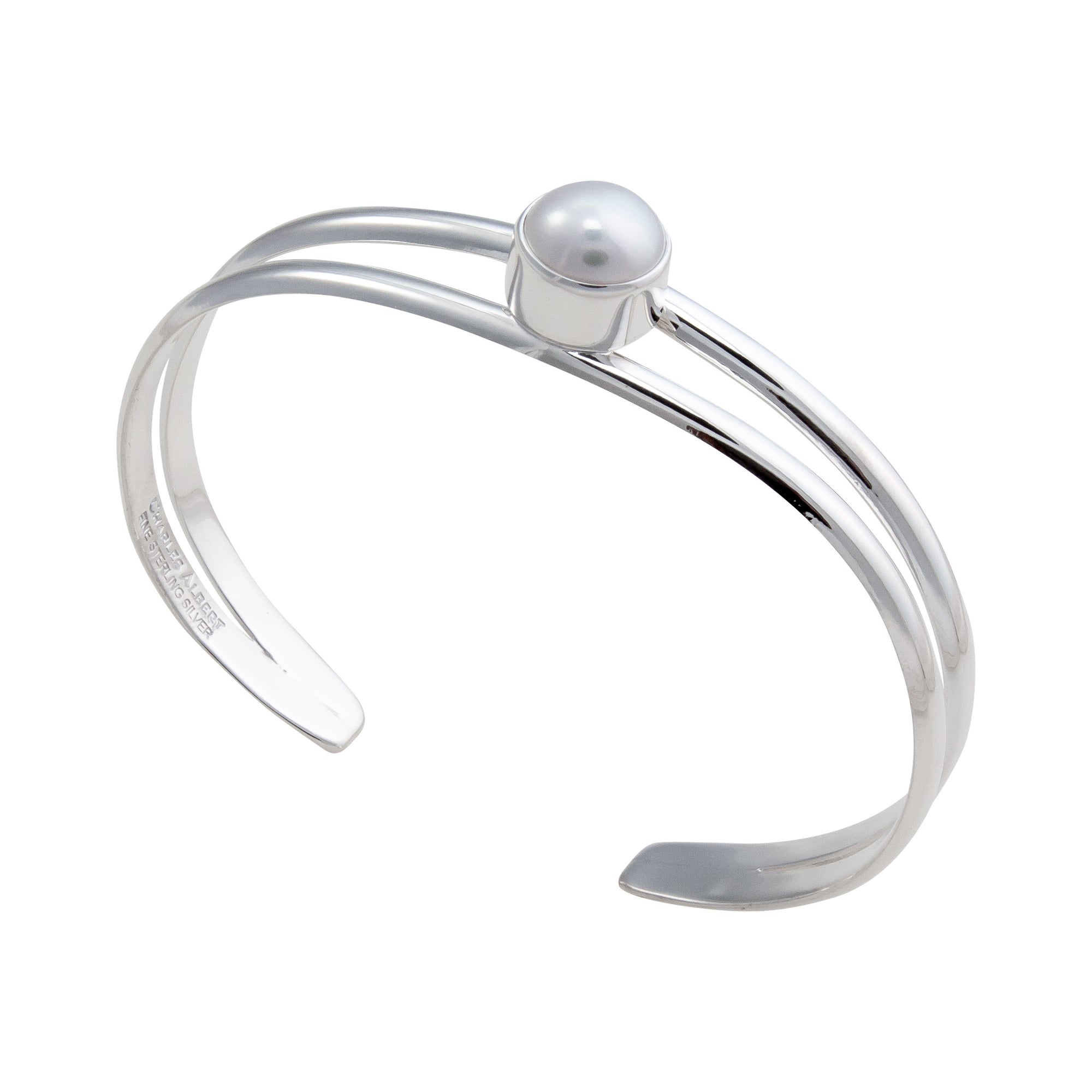 Sterling Silver Pearl Double Band Cuff | Charles Albert Jewelry