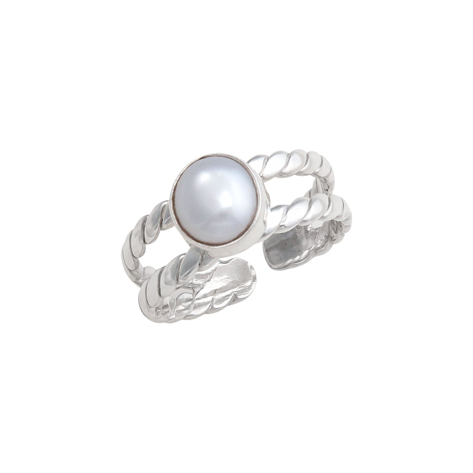 Sterling Silver Pearl Twisted Adjustable Cuff Ring | Charles Albert Jewelry