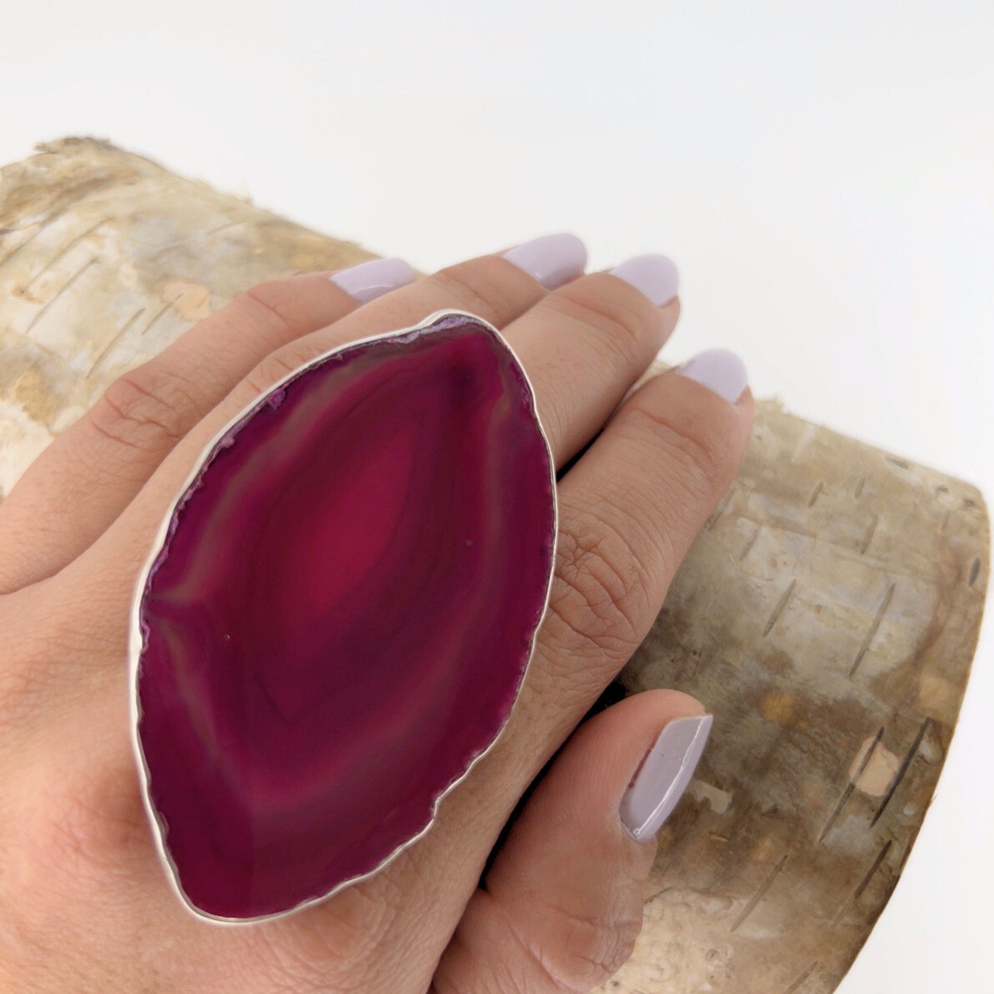 Sterling Silver Pink Agate Slice Adjustable Ring - Style #10 | Charles Albert Jewelry