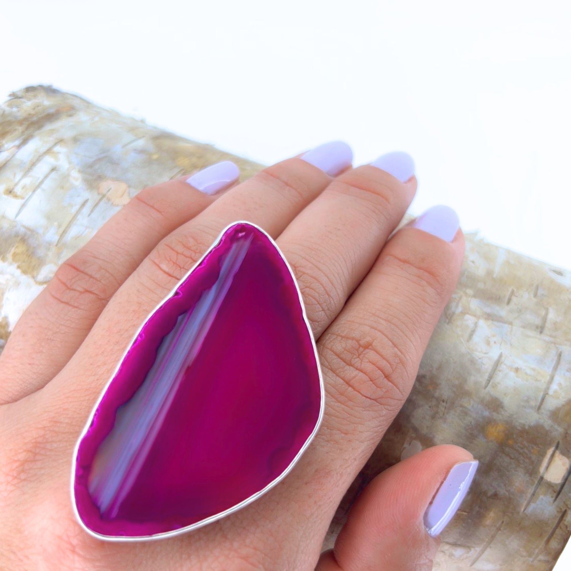 Sterling Silver Pink Agate Slice Adjustable Ring - Style #5 | Charles Albert Jewelry