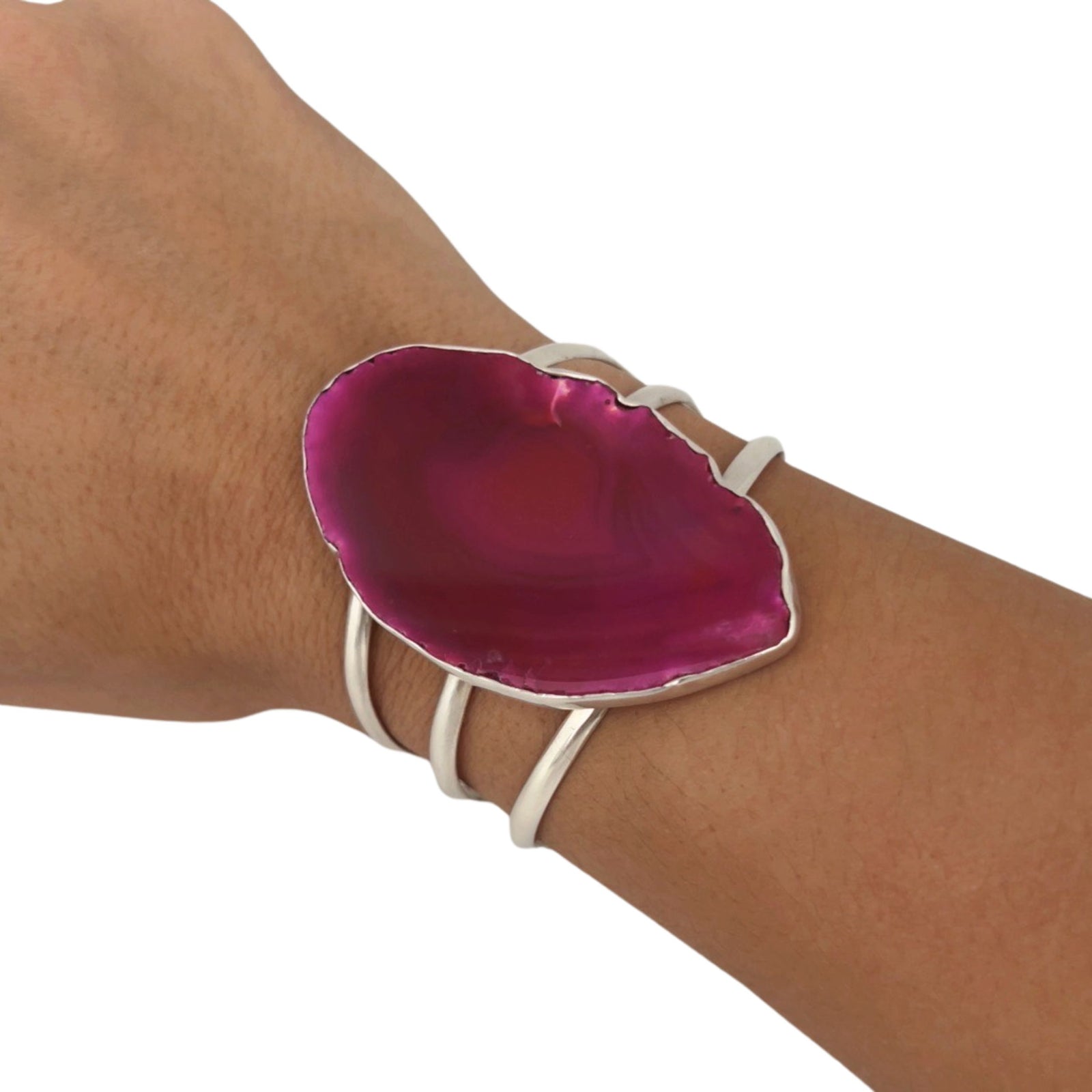 Sterling Silver Pink Agate Slice Multi-Band Cuff - Style #2 | Charles Albert Jewelry