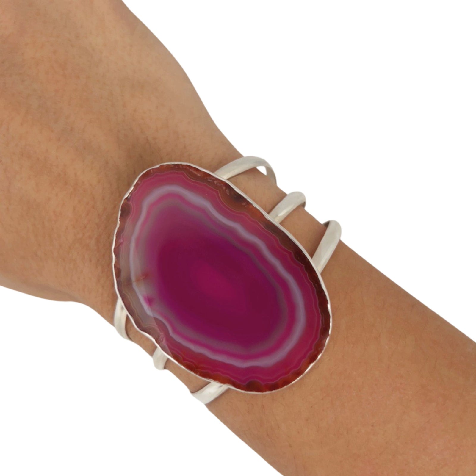 Sterling Silver Pink Agate Slice Multi-Band Cuff - Style #3 | Charles Albert Jewelry