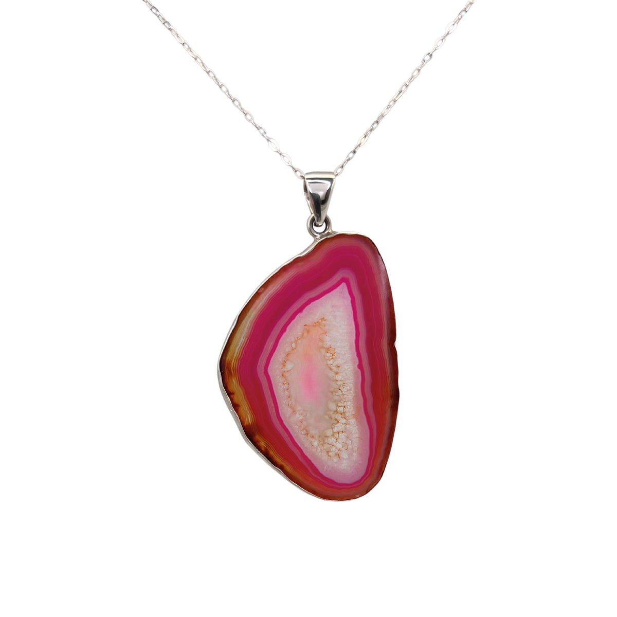 Sterling Silver Pink Agate Slice Pendant - Style #1 | Charles Albert Jewelry