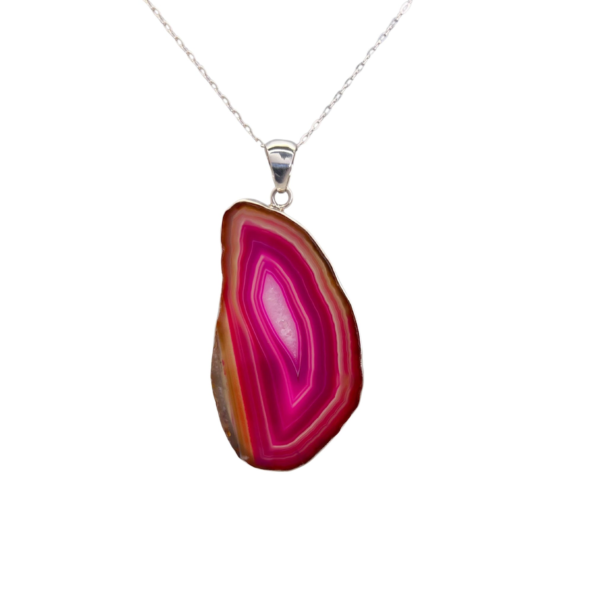 Sterling Silver Pink Agate Slice Pendant - Style #10 | Charles Albert Jewelry