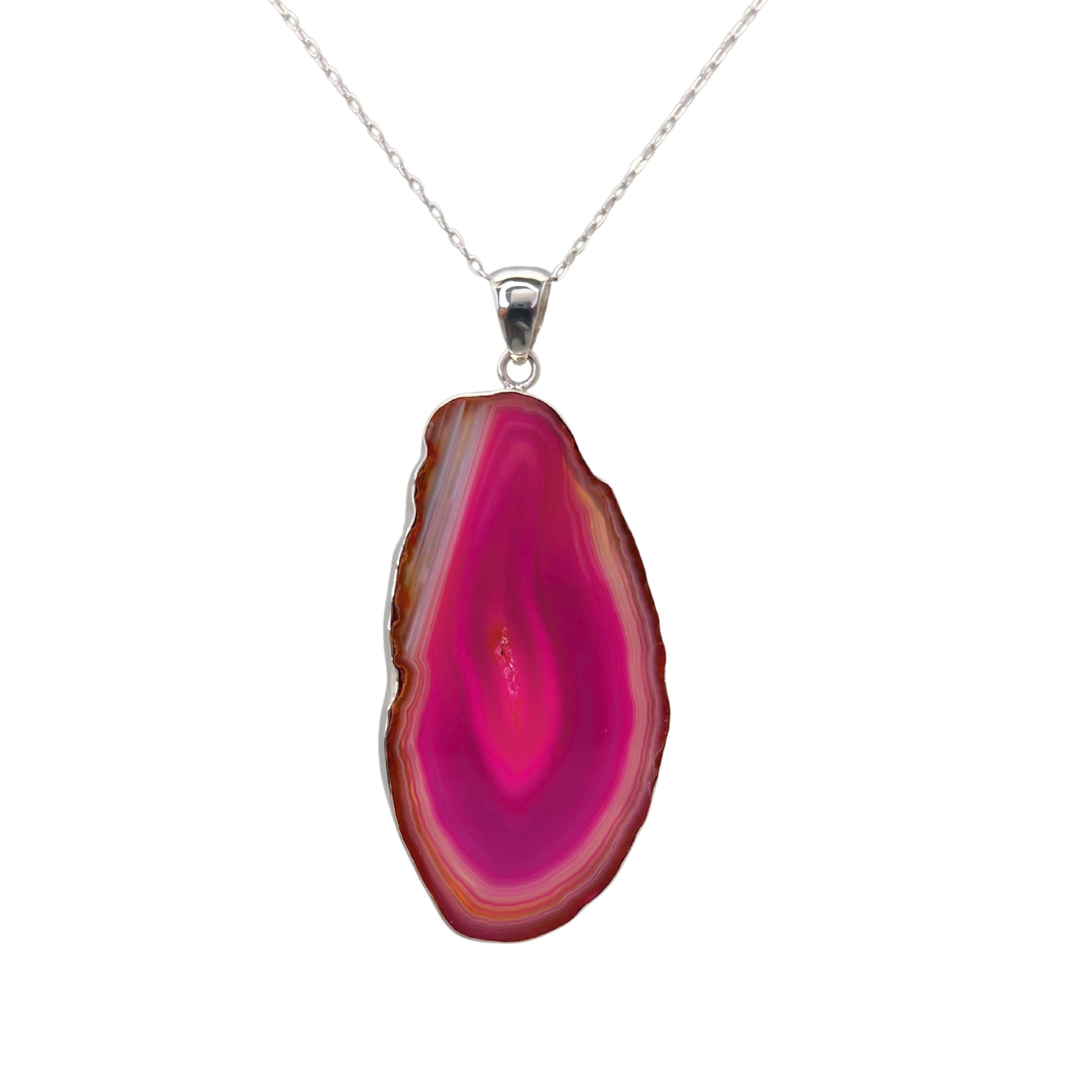 Sterling Silver Pink Agate Slice Pendant - Style #11 | Charles Albert Jewelry