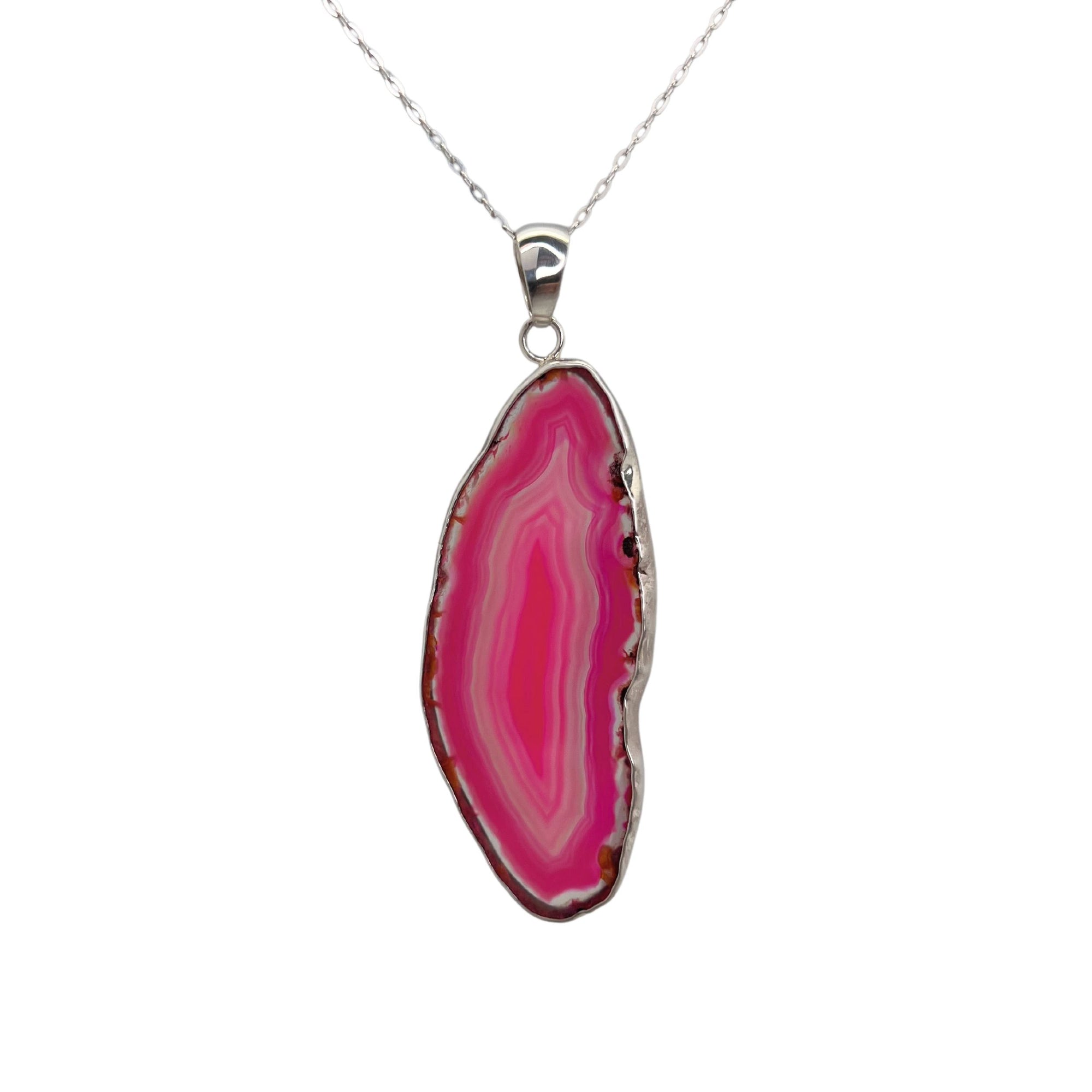 Sterling Silver Pink Agate Slice Pendant - Style #2 | Charles Albert Jewelry