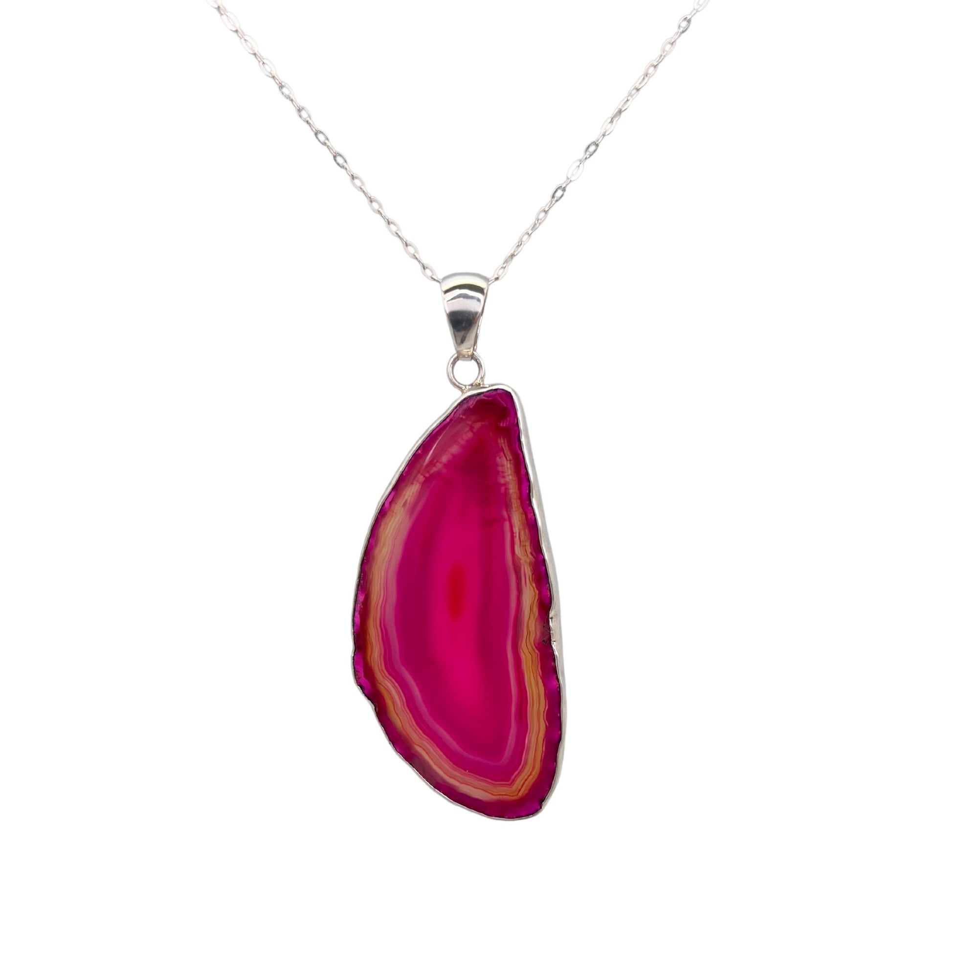 Sterling Silver Pink Agate Slice Pendant - Style #4 | Charles Albert Jewelry