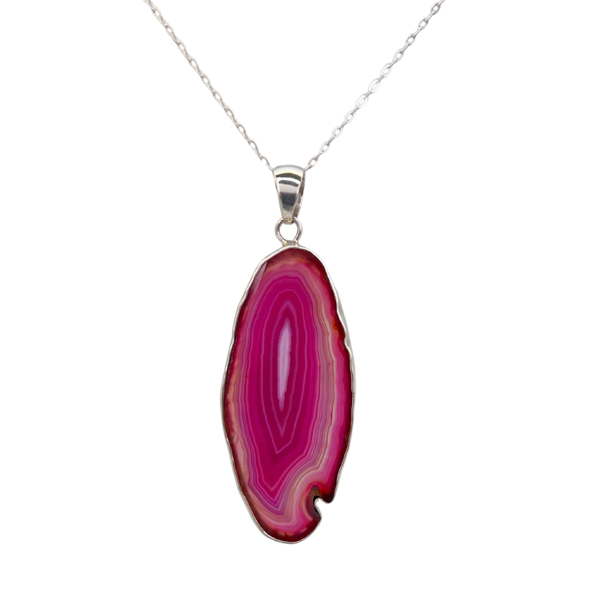 Sterling Silver Pink Agate Slice Pendant - Style #5 | Charles Albert Jewelry