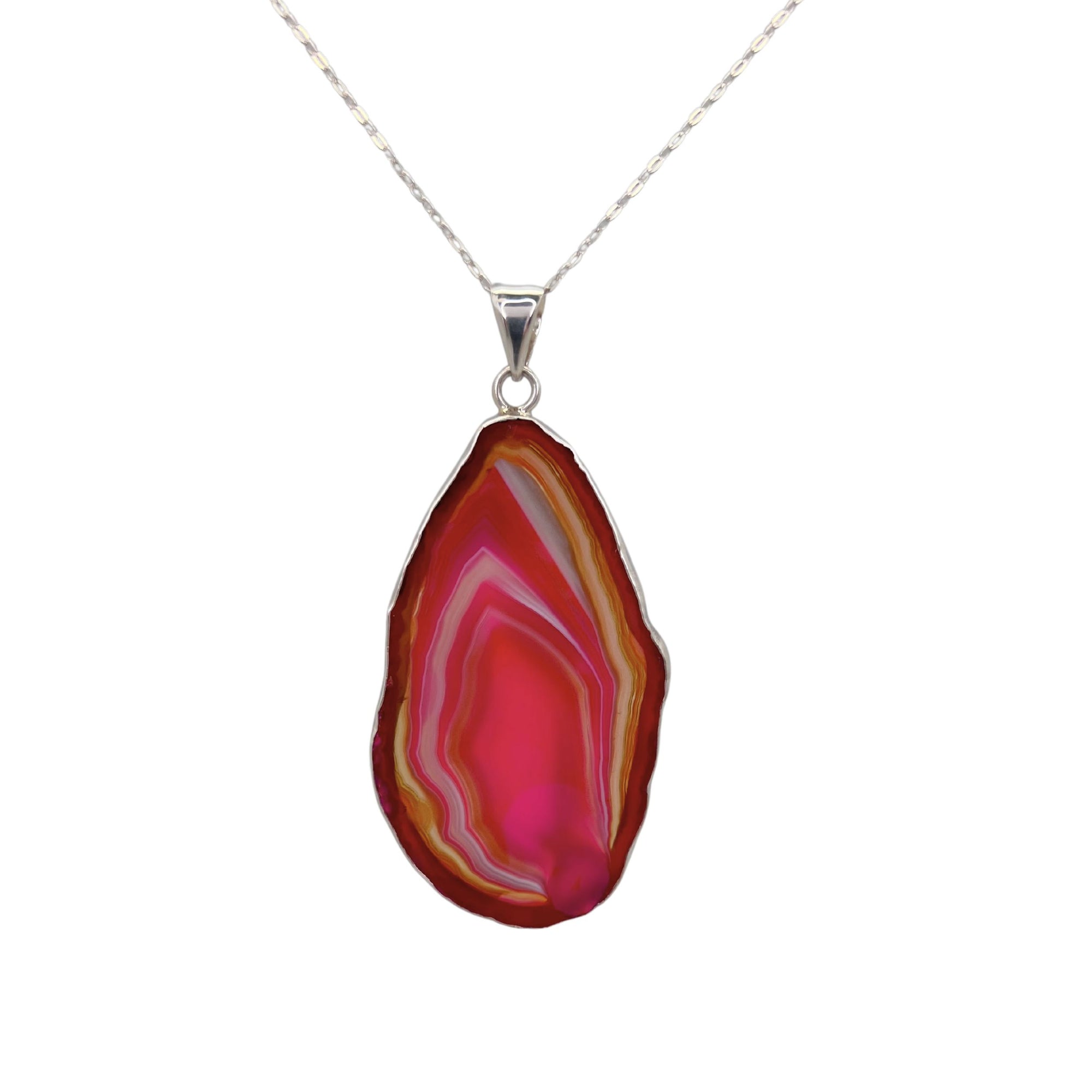 Sterling Silver Pink Agate Slice Pendant - Style #6 | Charles Albert Jewelry