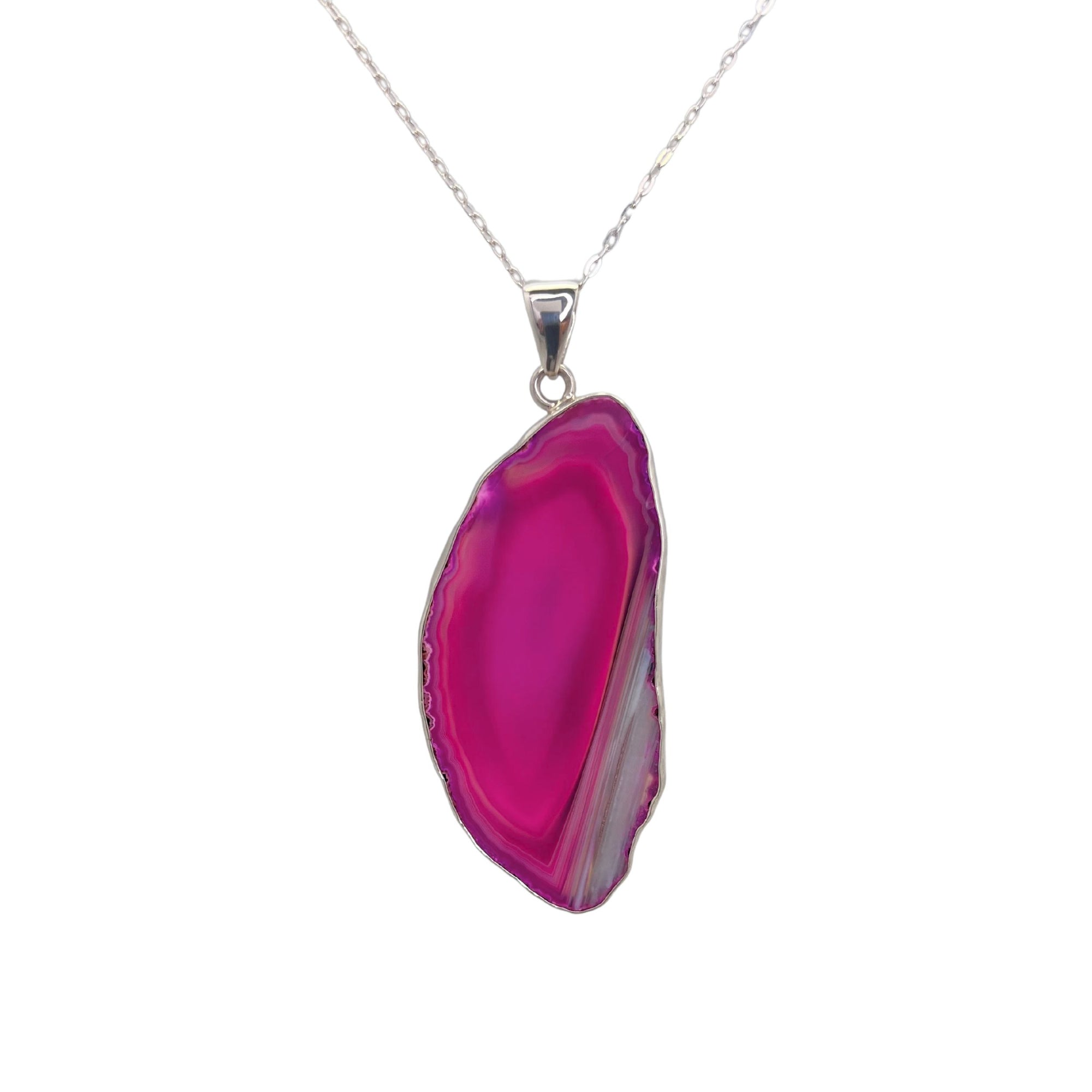 Sterling Silver Pink Agate Slice Pendant - Style #9 | Charles Albert Jewelry