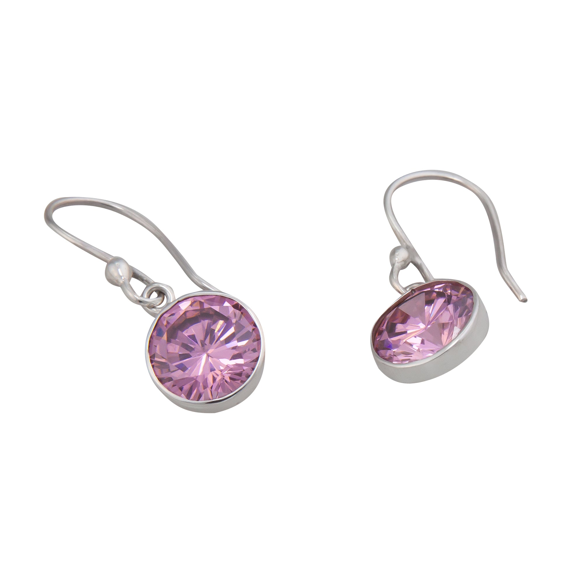 Sterling Silver Pink CZ Round Drop Earrings | Charles Albert Jewelry